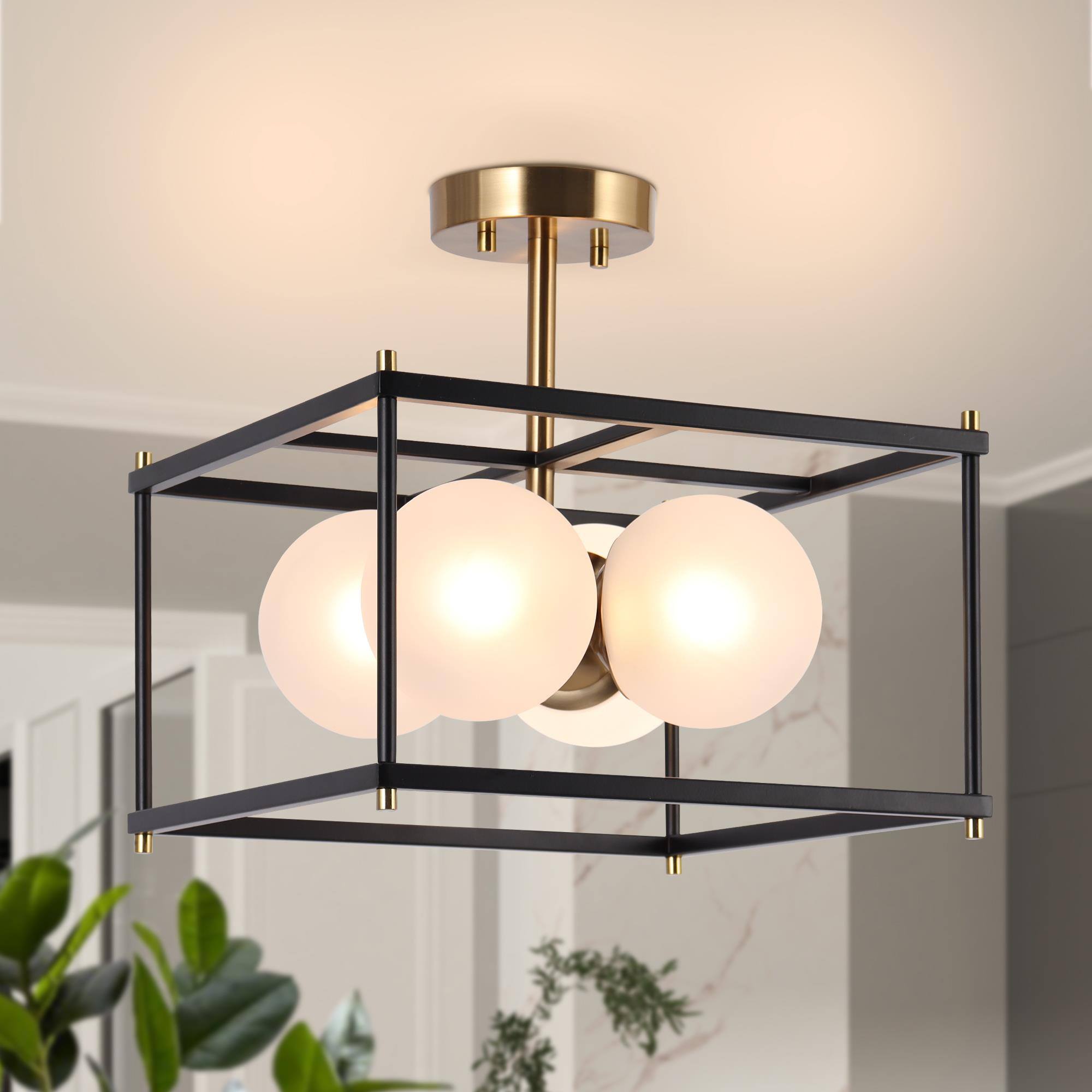 ZEVNI L3AVBZ3UW88C4SB8 Flugo 4 -Light 13.2-in Matte Black Semi Flush Mount Light