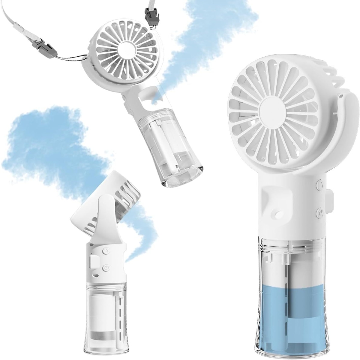 Ropilly  Misting Fan Portable Rechargeable Handheld Fan 4 Speed 55ml Water Tank USB C Travel Camping