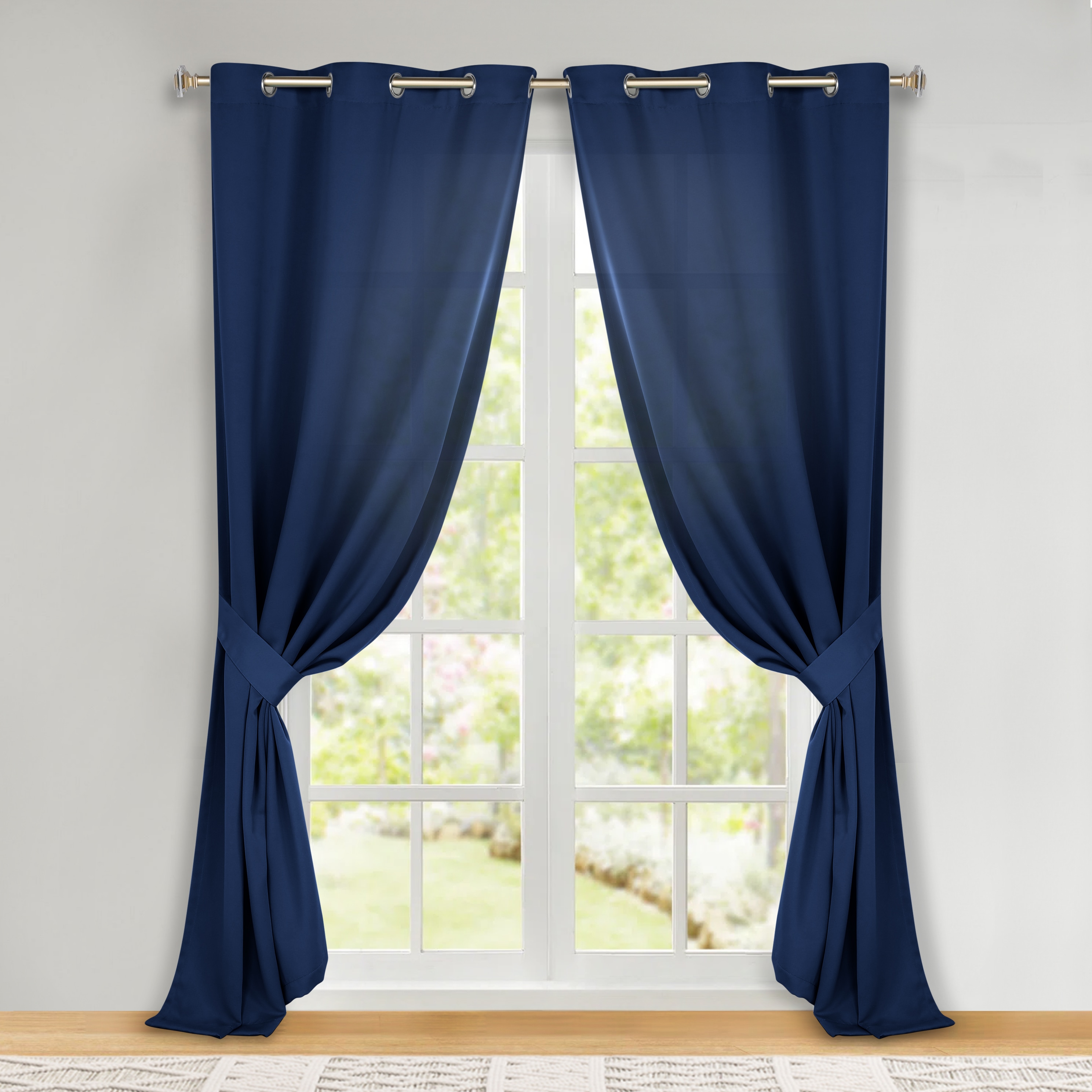 Superior - 108-in Navy Blue Room darkening Grommet Curtain panel pair
