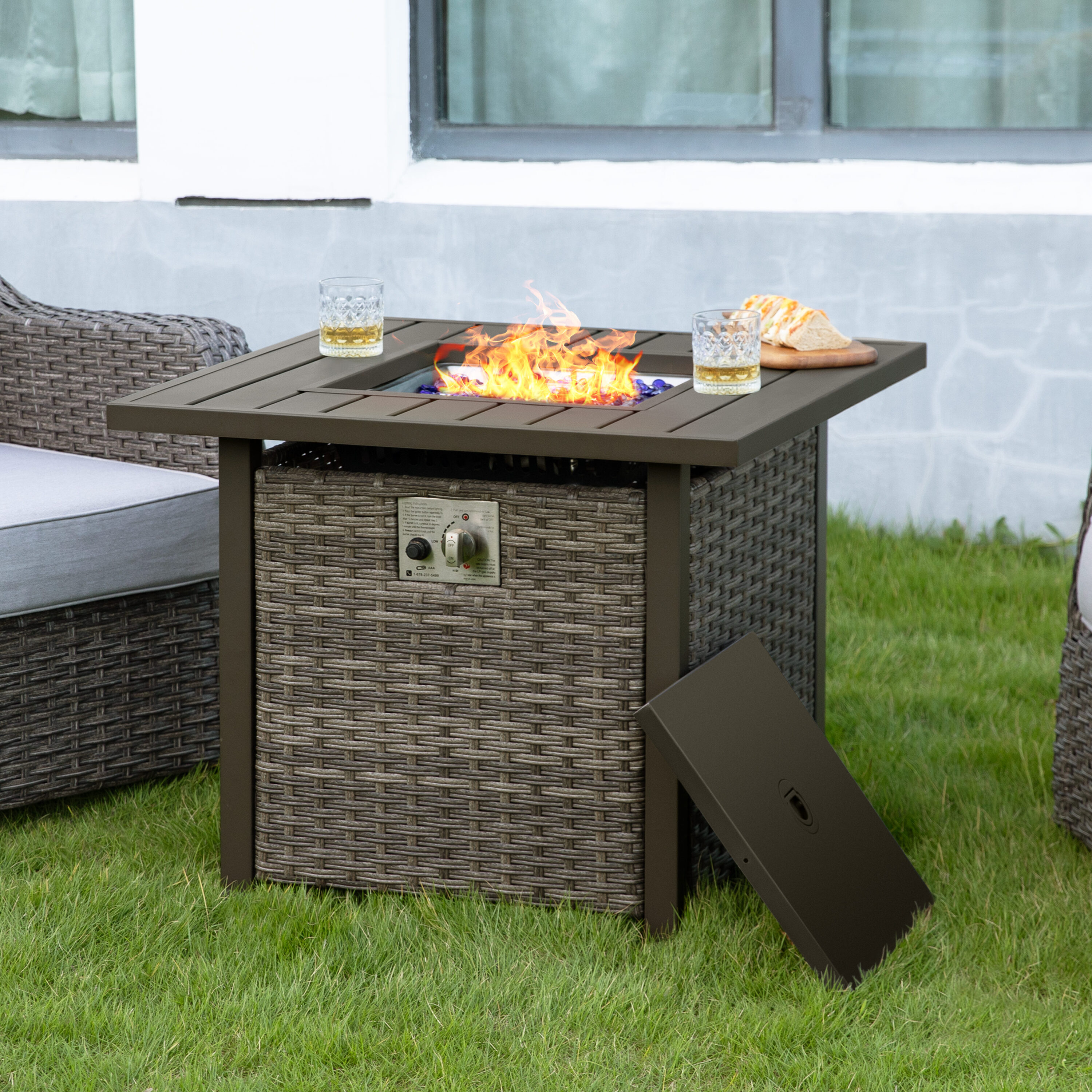 Nuu Garden AF018 29.92-in W Brown Iron Square Tabletop Liquid propane Fire pit table