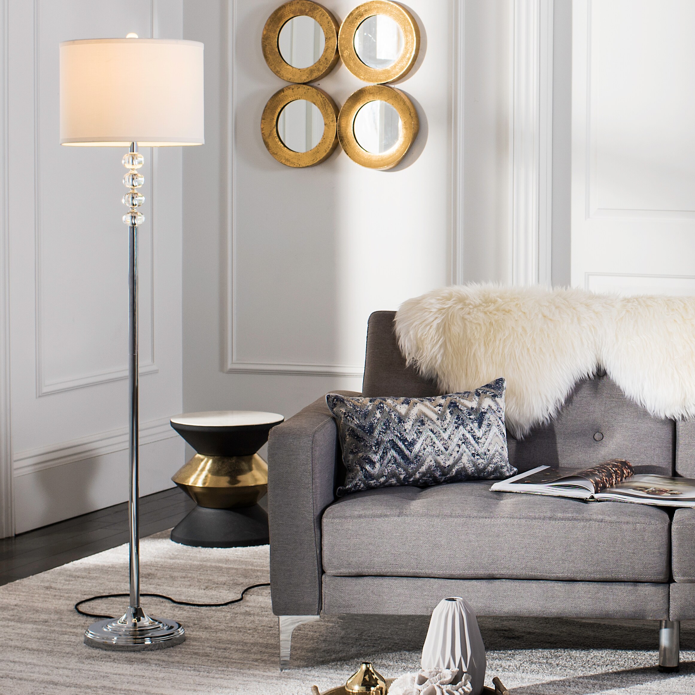 Vendome Chrome Floor Lamp with White Barrel Shade