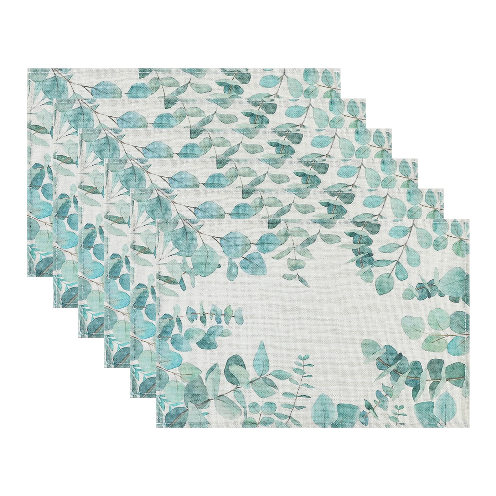 Unique Bargains Farmhouse Leaf Placemats 6pcs Linen Placemats for Dining Table Decor Indoor Outdoor Washable Kitchen Table Mat Wipe Clean 18x12in Green
