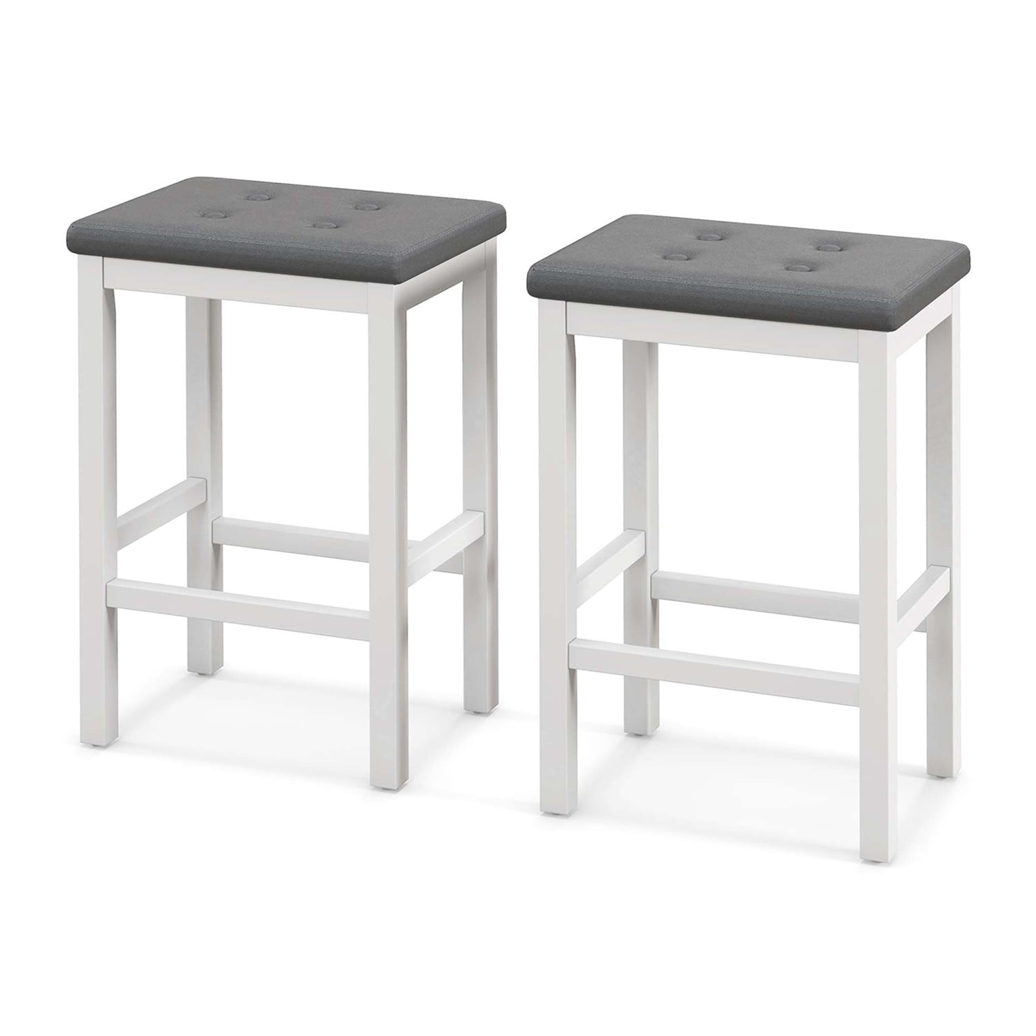Costway -  Set of 2 Rubber Wood Bar Stools 24 inches Counter Height Stool with Padded Seat Footre...