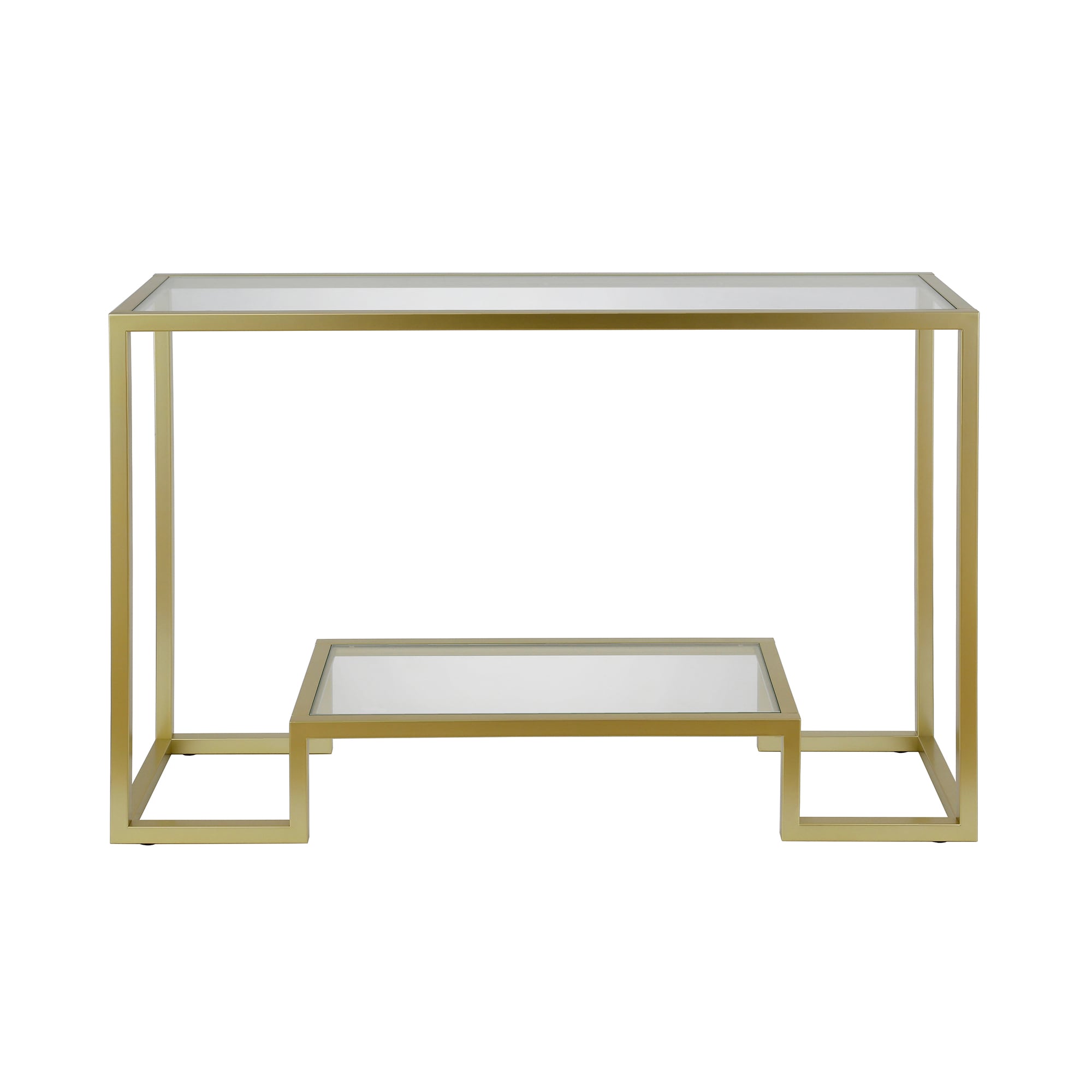 Athena Gold Metal & Glass Rectangular Console Table with Storage Shelf