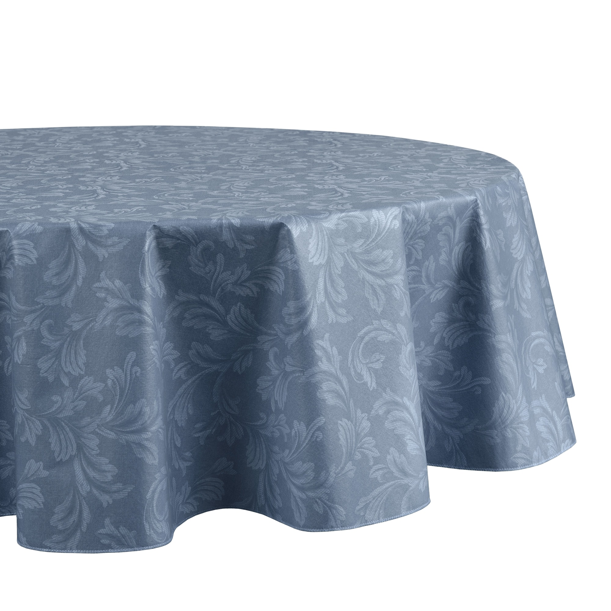 Elrene Home Fashions 194590057367 Camile Floral Scroll Damask Print Vinyl 60x84 Oval Indoor/Outdoor Blue Table Cover for 6-ft rectangle