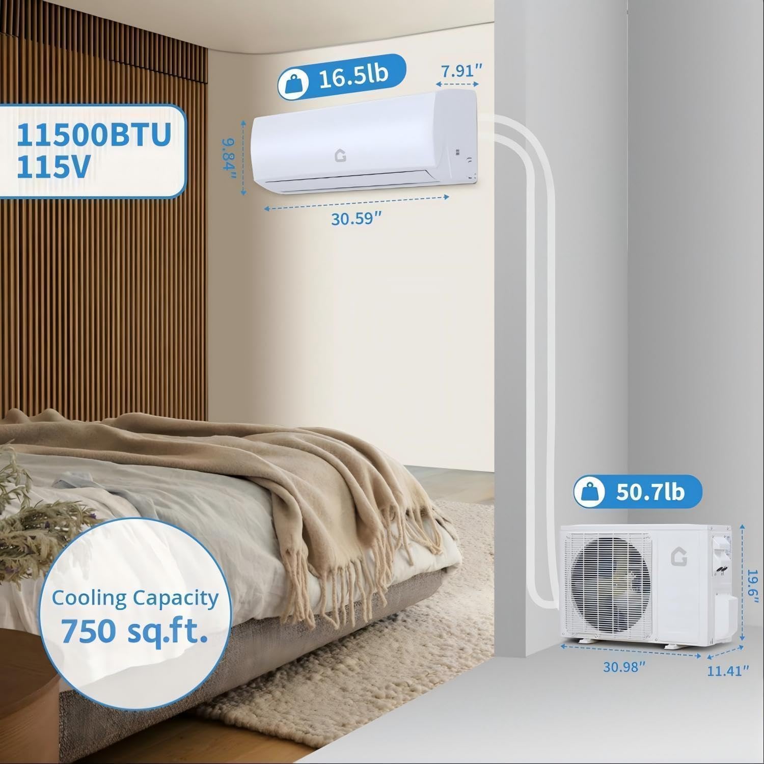 Idealhouse 11500 BTU Mini Split AC and Heater 17 SEER2 115V Ductless System with WiFi R32 Refrigerant Dehumidifier Turbo Sleep ECO 24H Timer Auto Swing #CHR-KEAPWSV6U85L