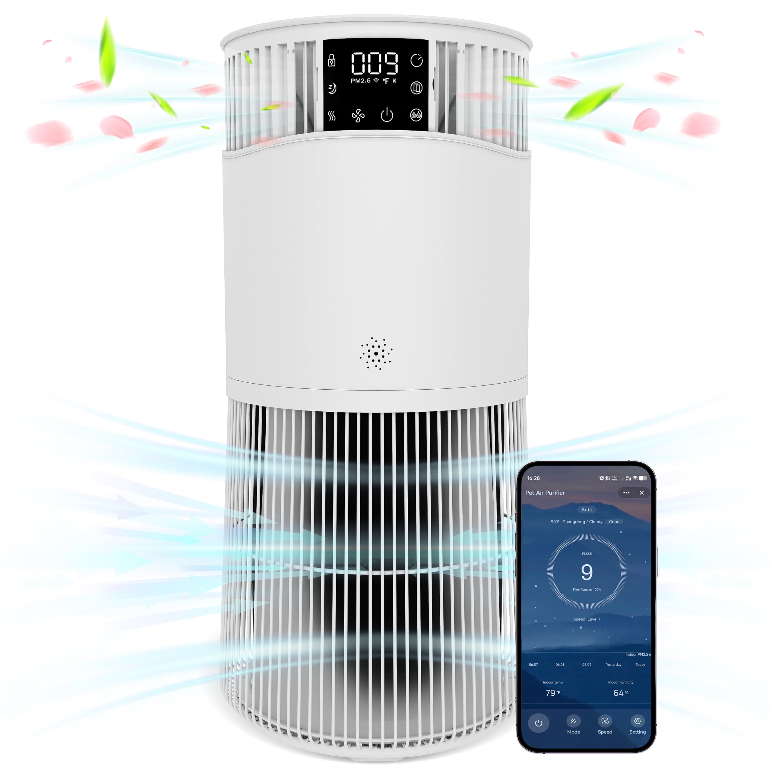 DEXSO 3000 Sq Ft H13 True HEPA Air Purifier with Washable Pre-Filter Auto Mode WiFi App Control Smart Air Purifier