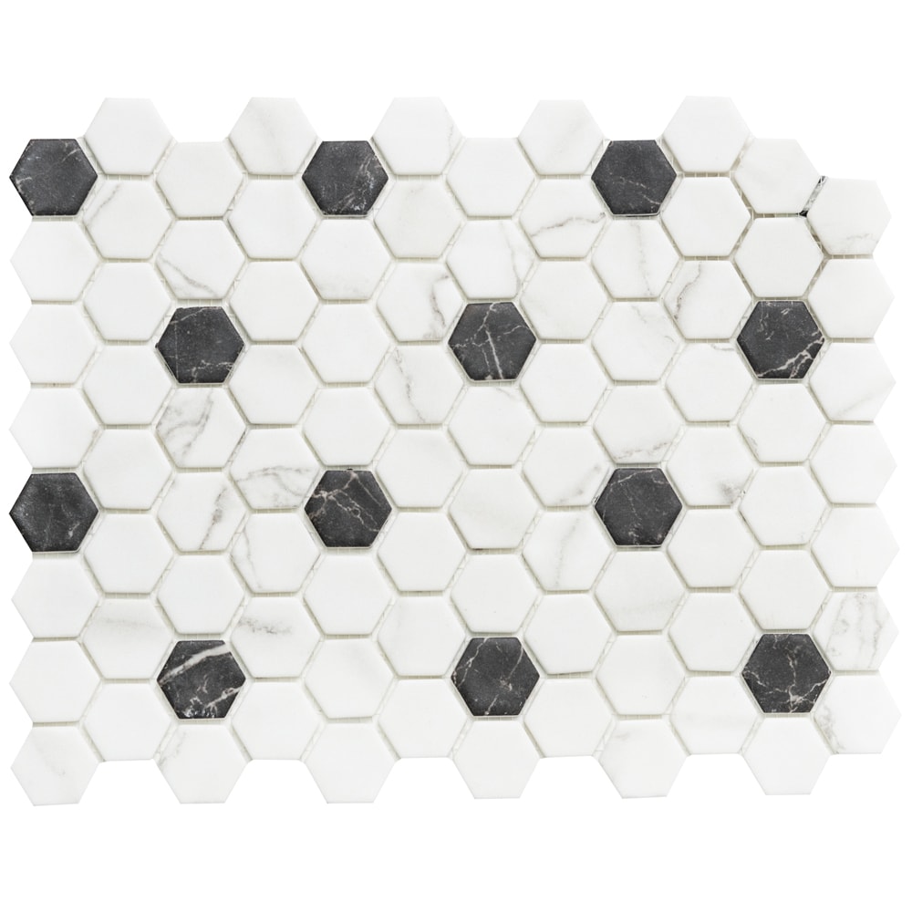 The Tile Life SHEXPATTEVE Sample - Eterna Hex Venato White 4-in x 4-in Matte Glass Marble look Floor and Wall Tile