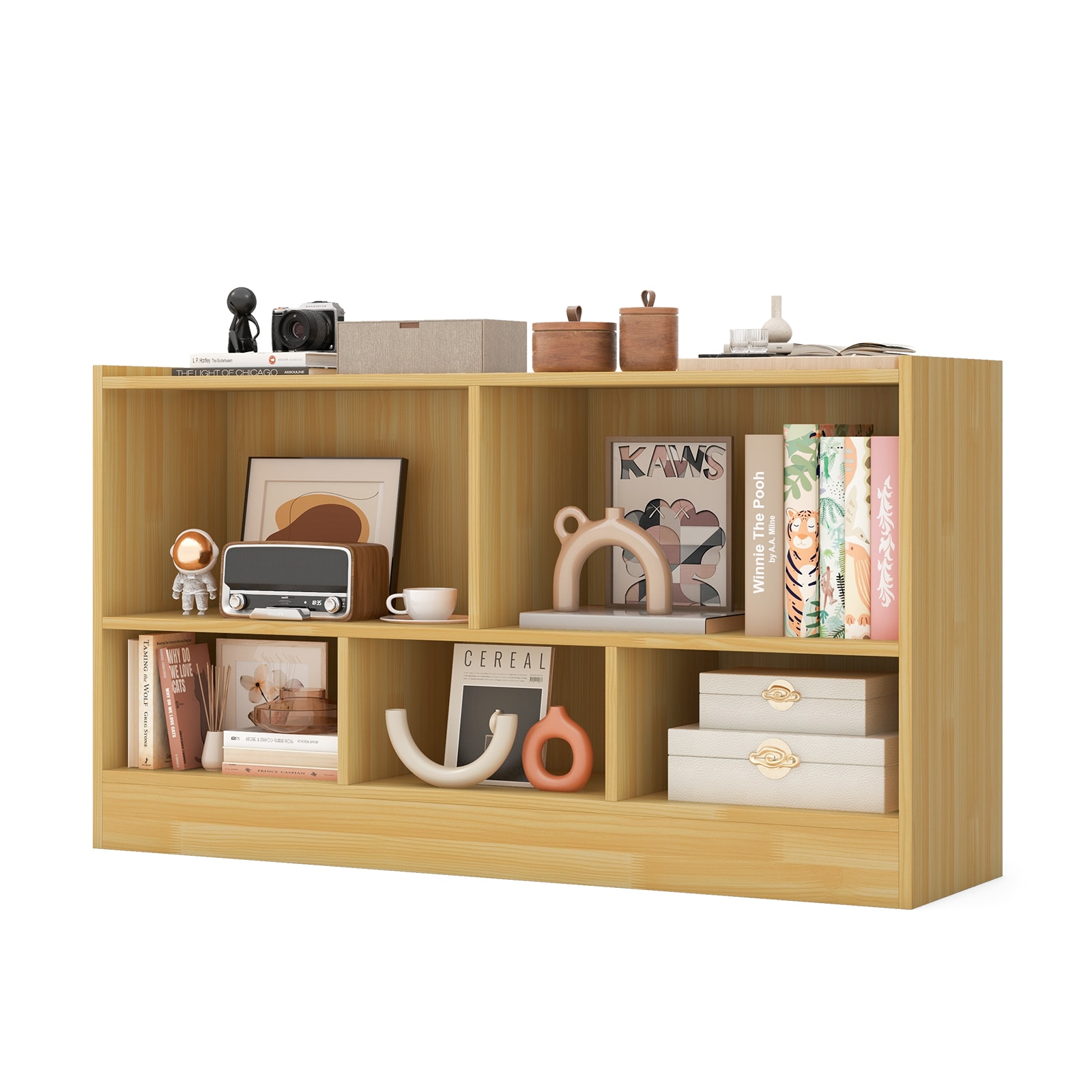 SUGIFT - Kids 5-Cube 2-Shelf Wood Toy And Book Storage Cabinet Organizer