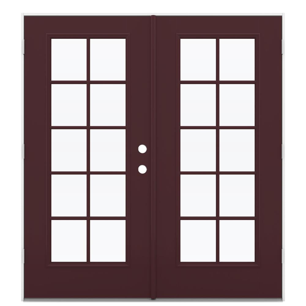 72-in x 80-in Low-e Simulated Divided Light Currant Fiberglass French Right-Hand Outswing Double Patio Door in Red | - JELD-WEN LOWOLJW182300118