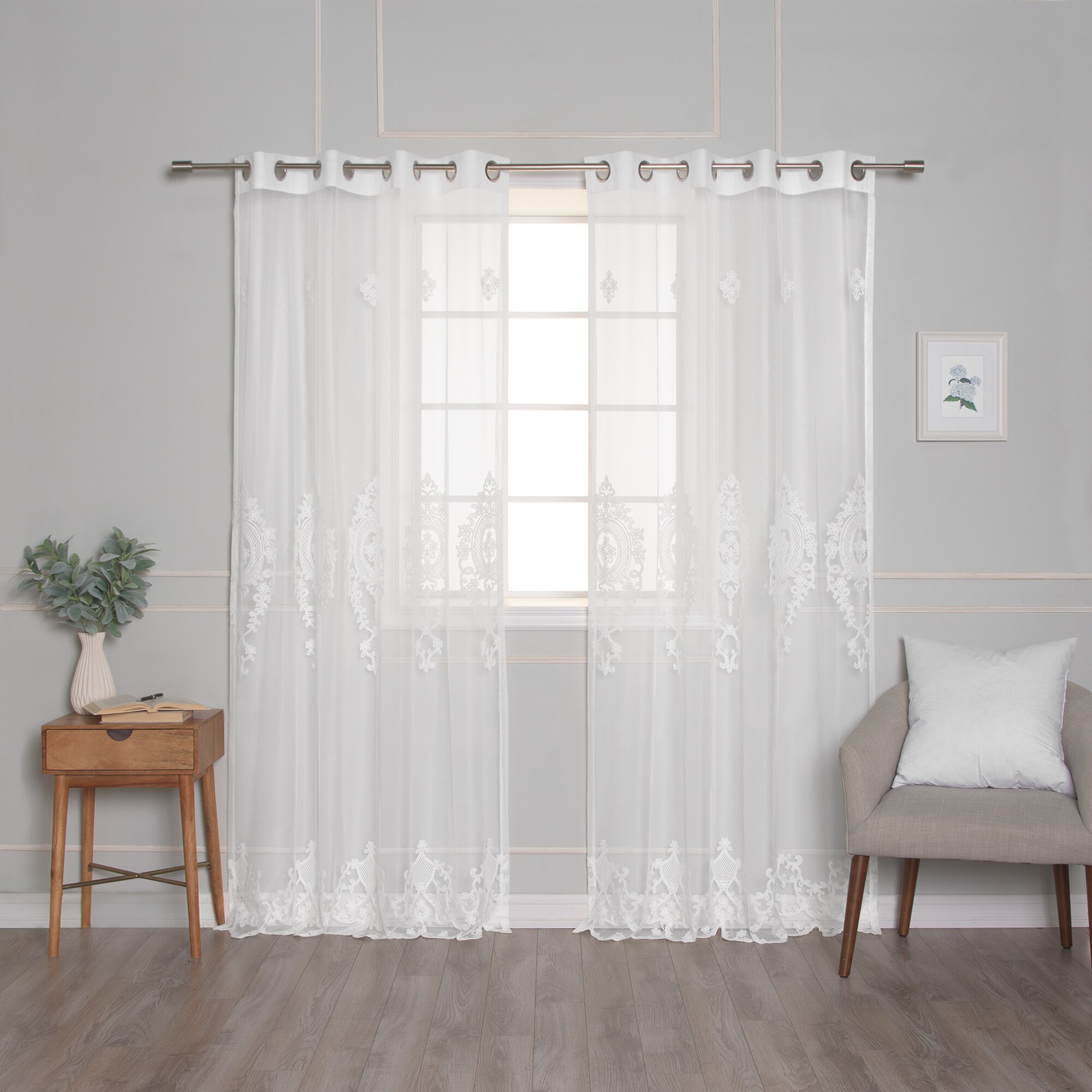 Best Home Fashion GROM-DAMASK-96-WHITE curtains - View #2