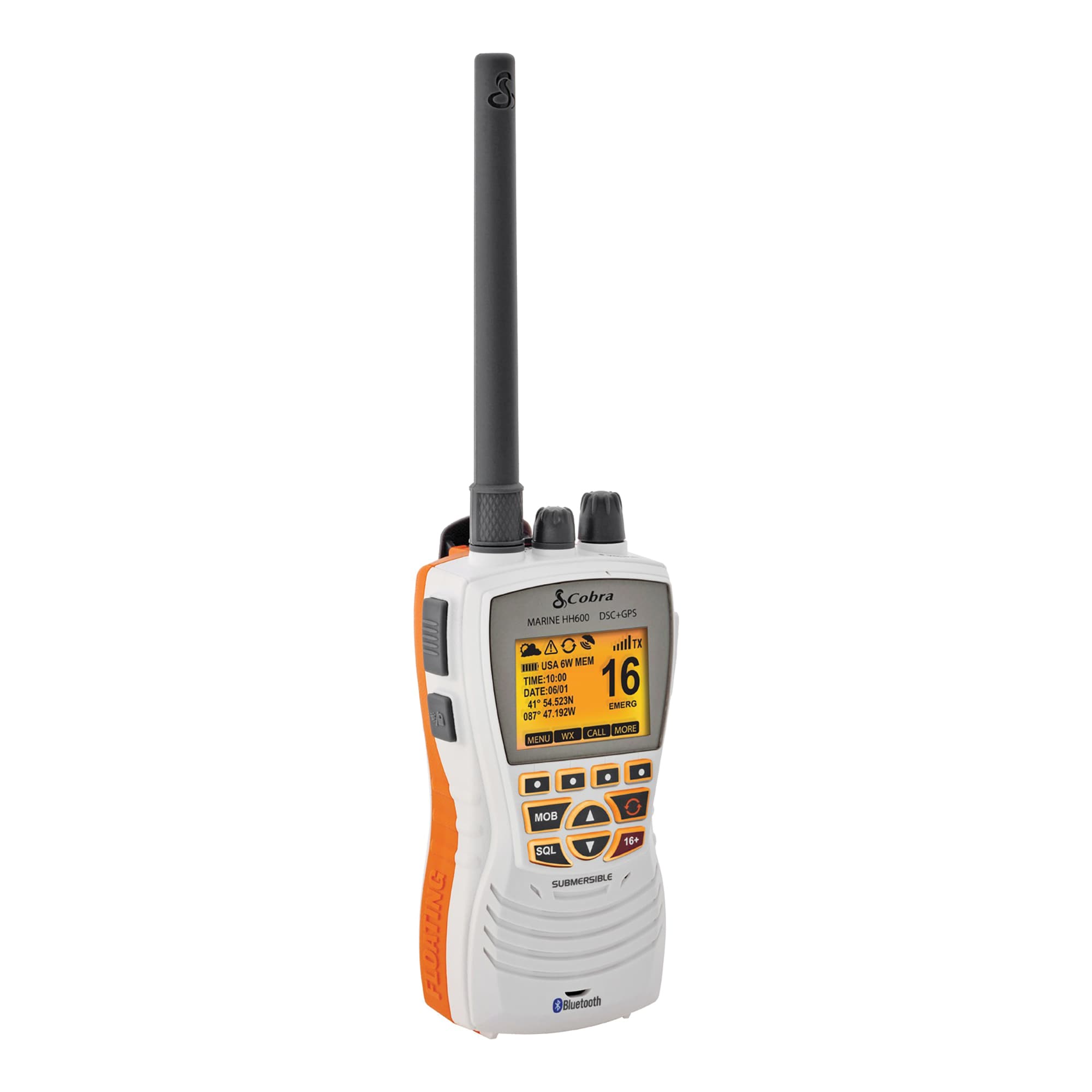 Cobra CBRHH600WFPSBT  Marine DSC Floating VHF Marine Radio with Built-in GPS and Bluetooth (White)