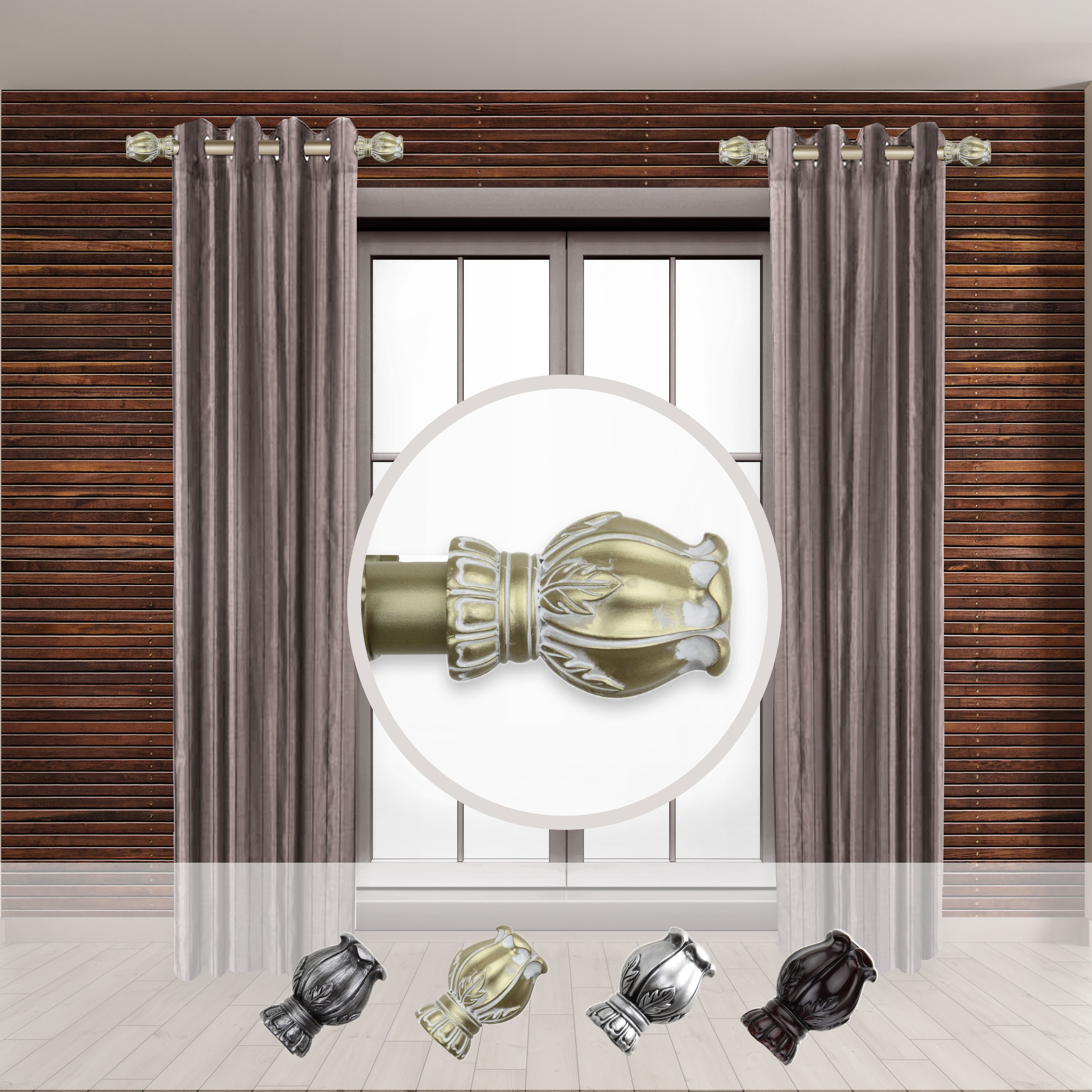 Hart & Harlow LO-SIDE100-03-3 Gaston 1-in 12-in to 20-in Light Gold Steel Side curtain rod with Finials