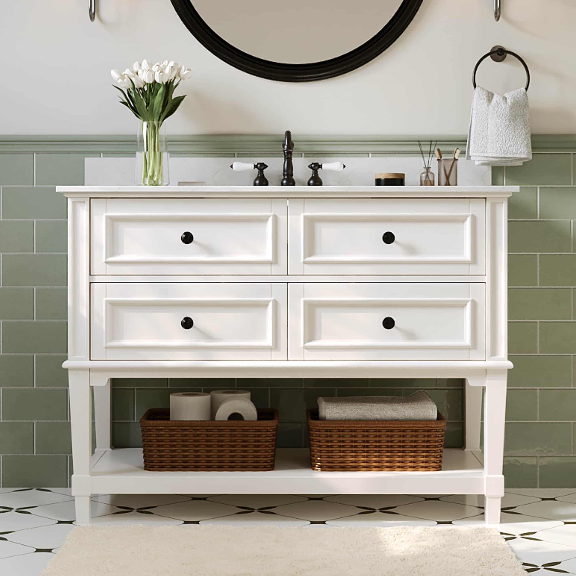 DeerValley - 48-in White Undermount Single Sink Bathroom Vanity with White Engineered Stone Top (...