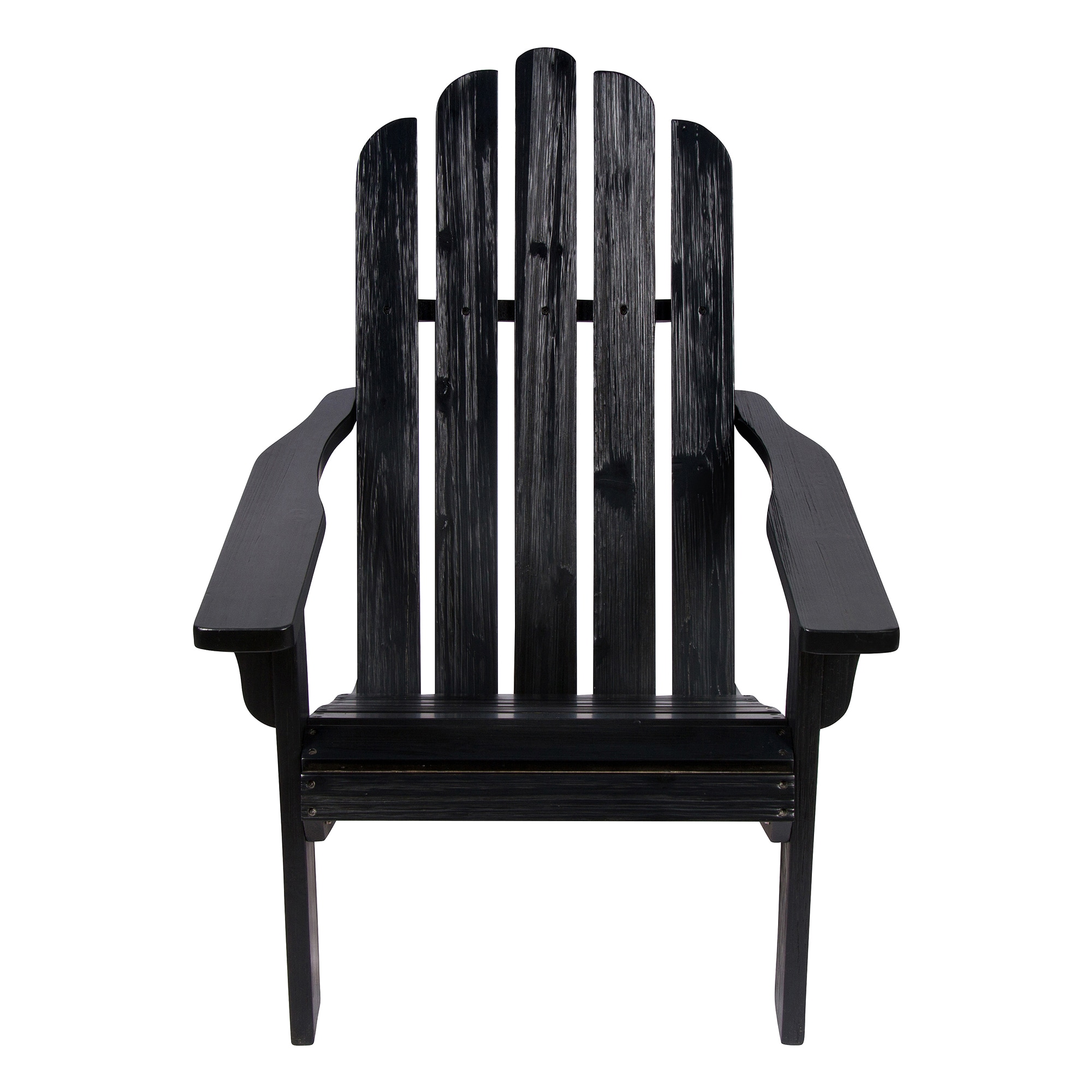 Shine Company 4628BK Marina II Black Wood Frame Stationary Adirondack Chair with Slat Seat
