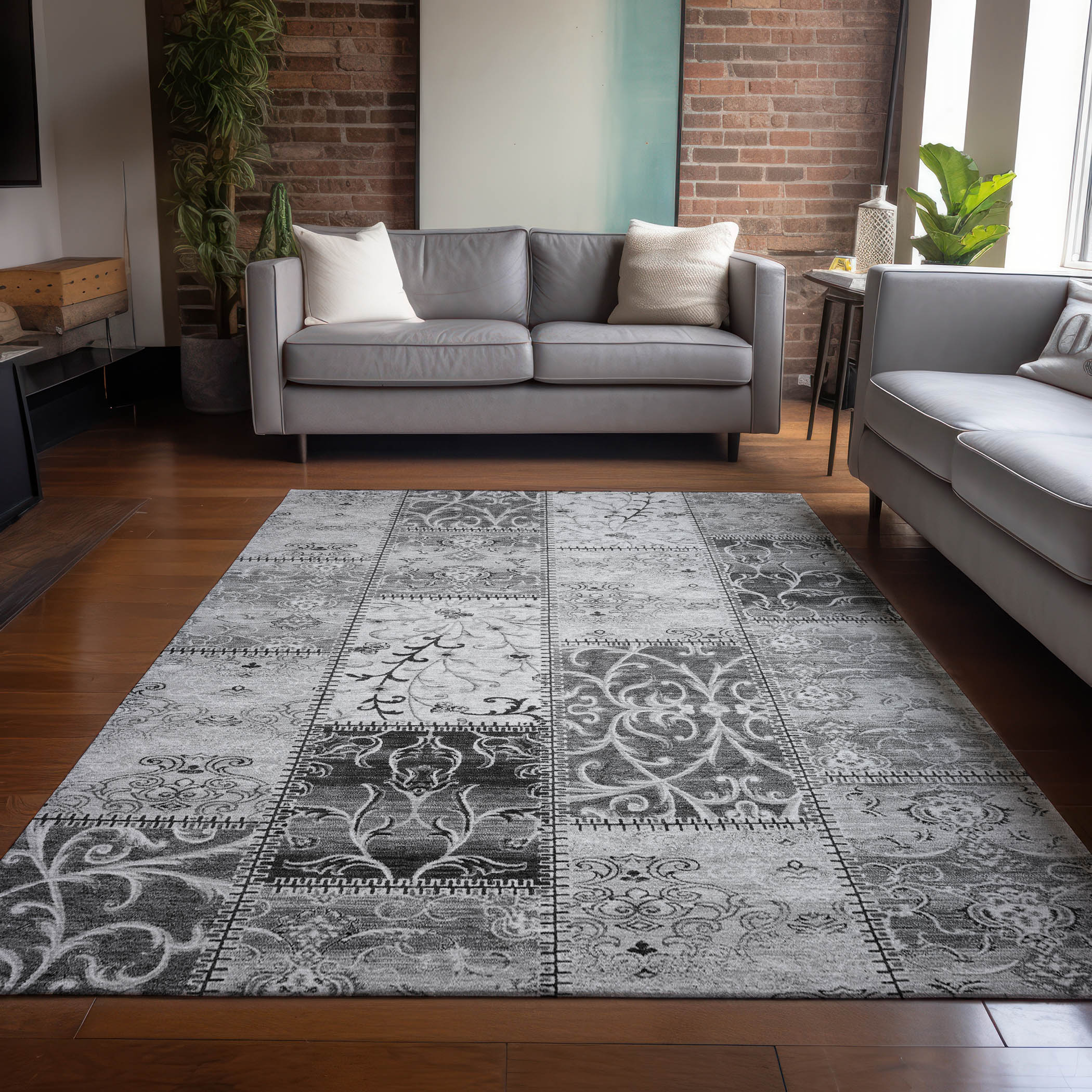 Addison Rugs ACN566GY5X8 Chantille ACN566GY 5 x 7 (ft) Polyester Gray Rectangular Indoor/Outdoor Abstract Machine washable Area rug