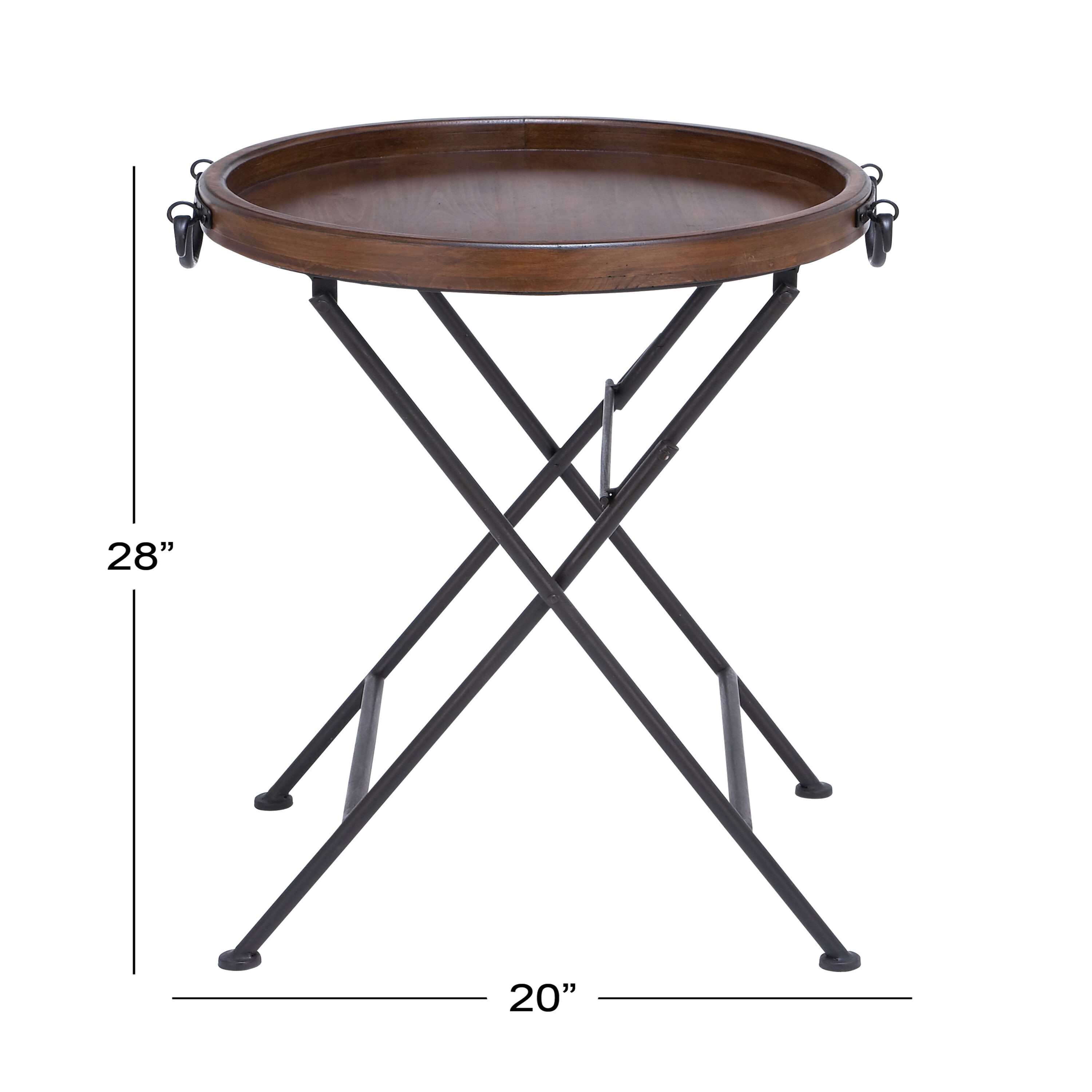 Black Metal Folding Accent Table with Brown Wood Top