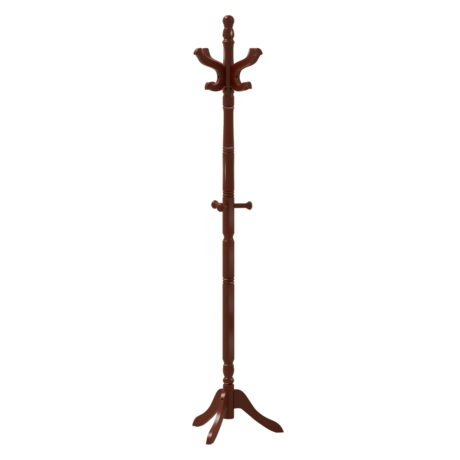 SUGIFT Solid Rubber Wood Hall Tree Coat Rack with 11 Hooks and 3 Adjustable Heights 40.5-in 55-in 72-in-Brown