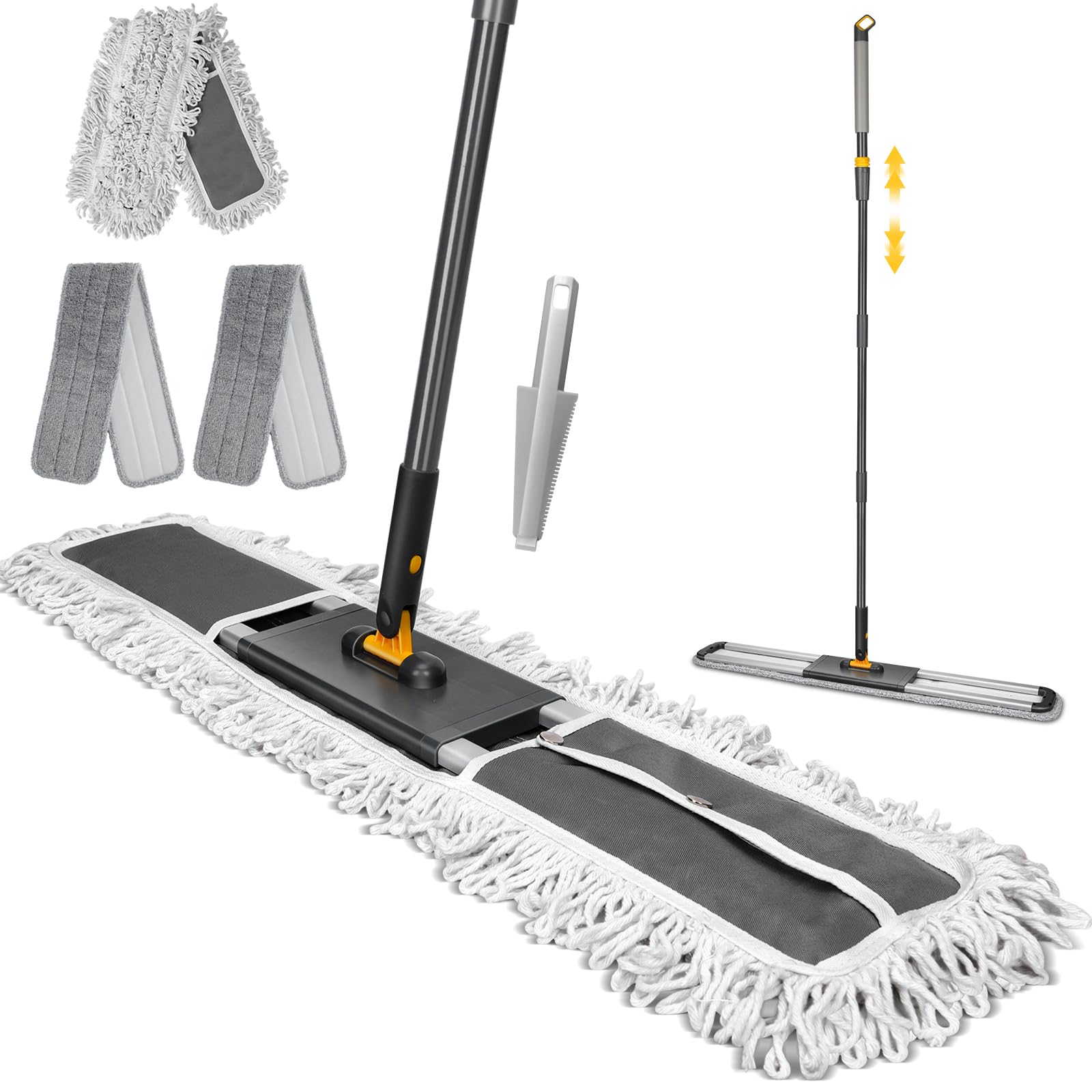 Lukvuzo  Commercial Mop 36 Large Dust Mop Heavy Duty Industrial Push Mops with 3 Reusable Microfibre Pads 62 Adjustable Handle for Home Hotel
