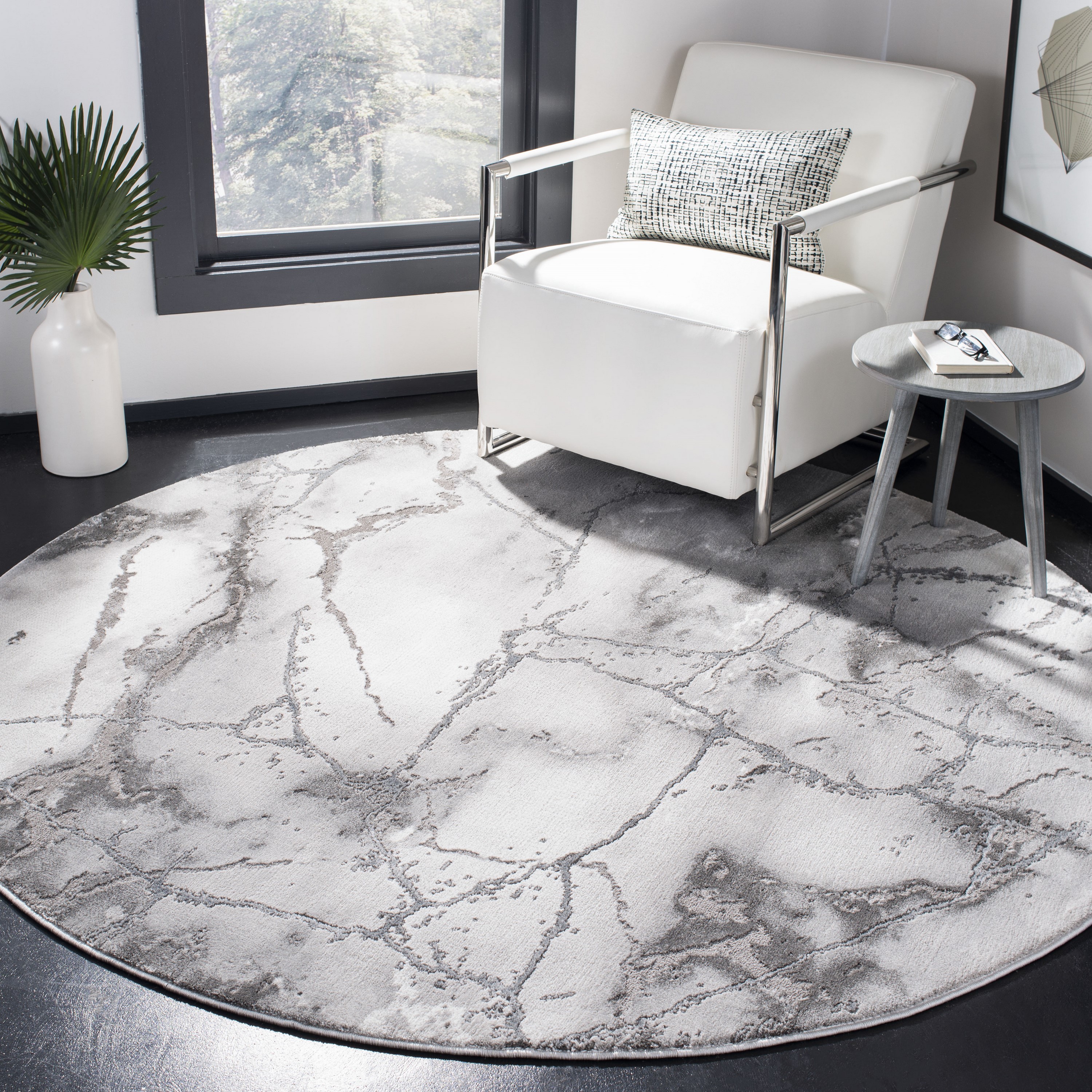 Safavieh CFT877G-4R Craft Karlu 4 x 4 (ft) Loomed Polypropylene Gray/Silver Round Indoor Geode Area rug