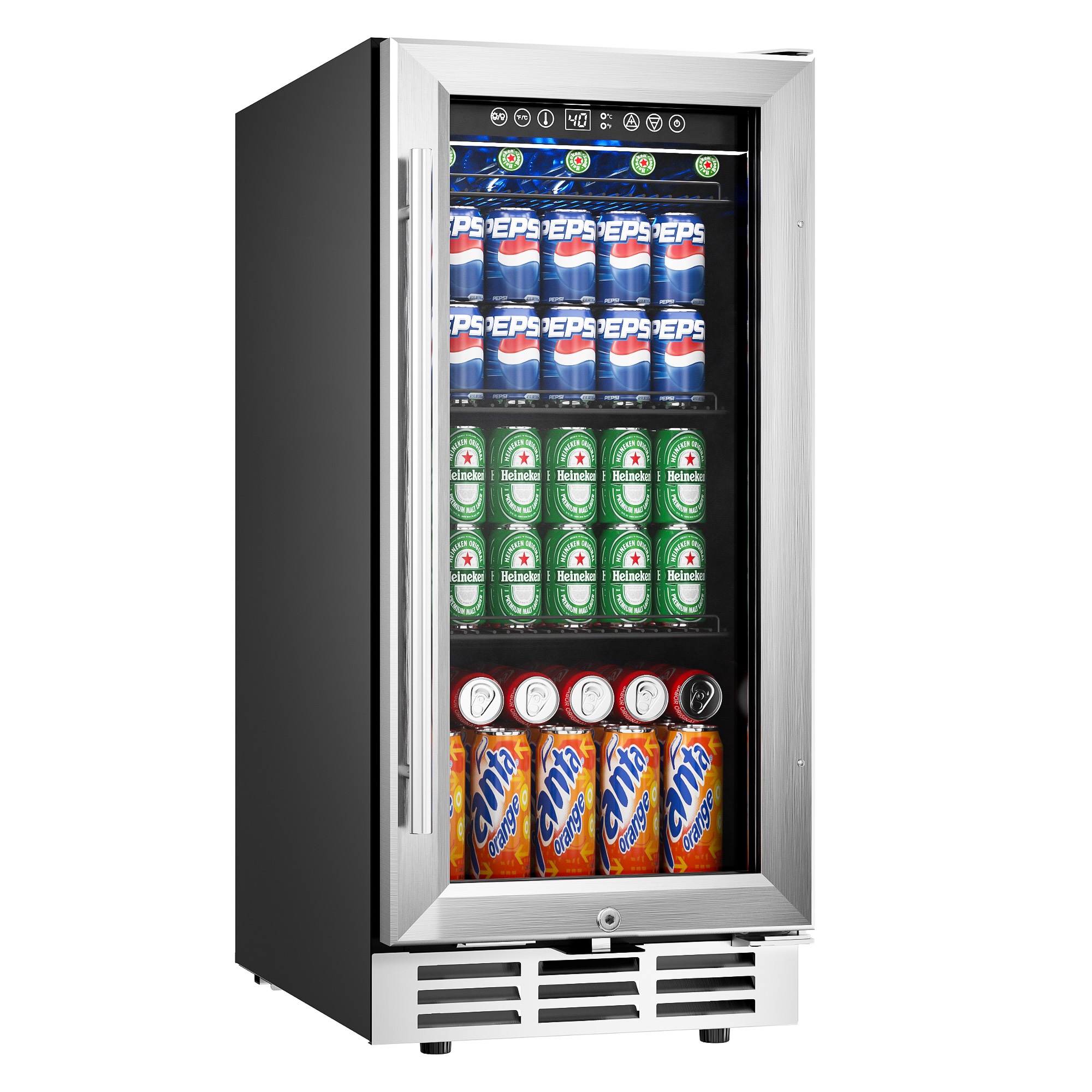 SIMZLIFE BRUC-36 15-in W 127 -Can Capacity Silver Built-in/Freestanding Indoor Beverage Refrigerator with Glass Door
