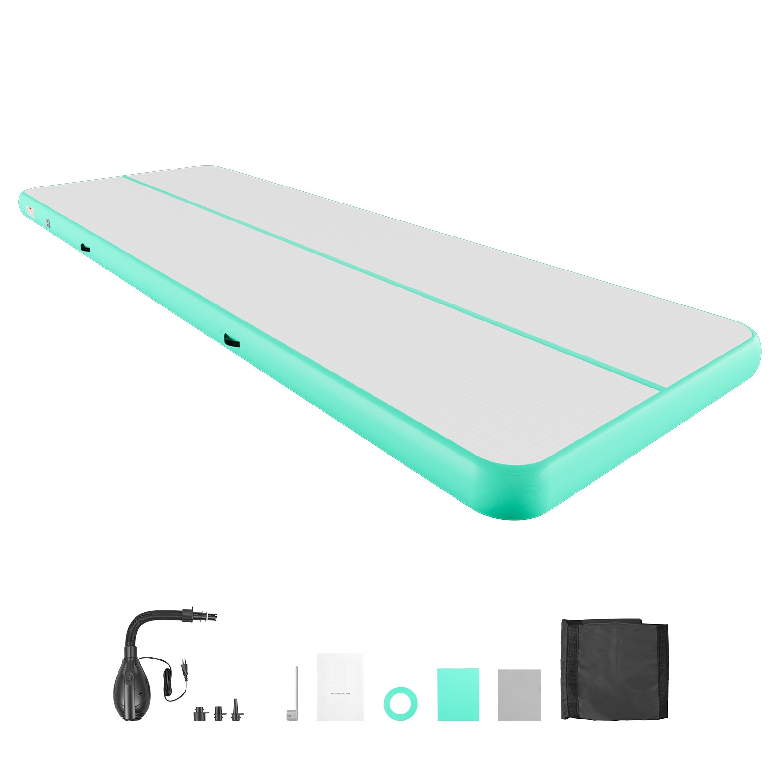 VEVOR Inflatable Gymnastics Air Mat 20 ft Training Mats w/ Electric Pump 8 inches Thick Sturdy Tumble Track Tumbling Mat for Home Use/Gym/Outdoor/Yoga/Cheerleading/Beach/Park/Water Mint Green