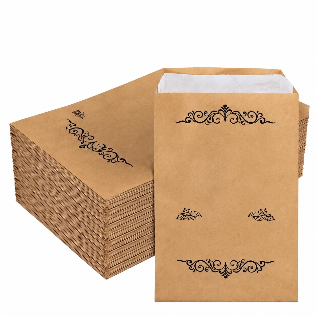 Aoibox  100 Pack Rustic 5 x 7 in Kraft Wax Paper Silverware Bags with Elegant Wedding Themed Print Inch Best