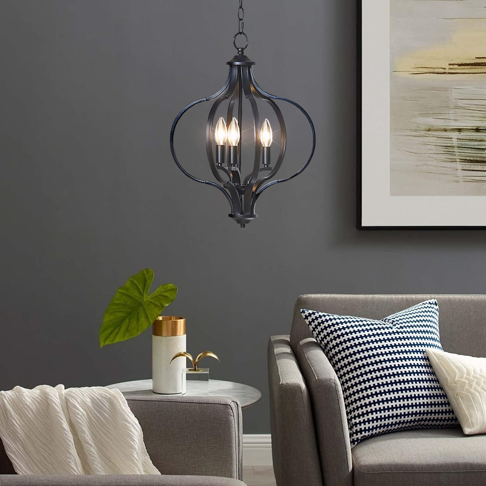 Nava Black Metal 3-Light Candle Chandelier with Adjustable Chain