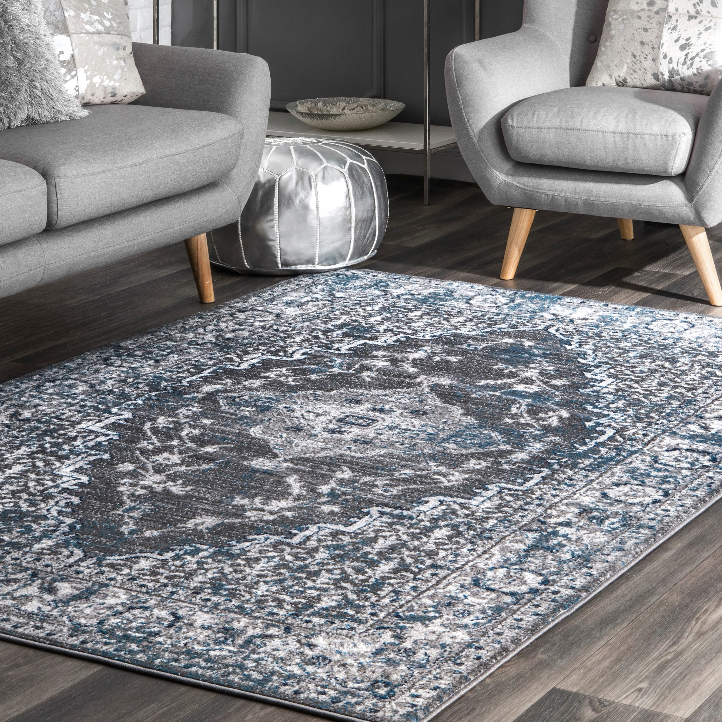 nuLOOM LPCT03A-8010 8 x 10 (ft) Loomed Polypropylene Gray Rectangular Indoor Medallion Vintage Area rug