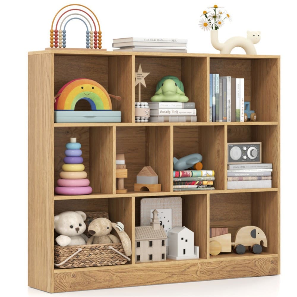 Fenbeli Forty One Inch Wooden Toy Storage Organizer with Ten Cubes for Kids
