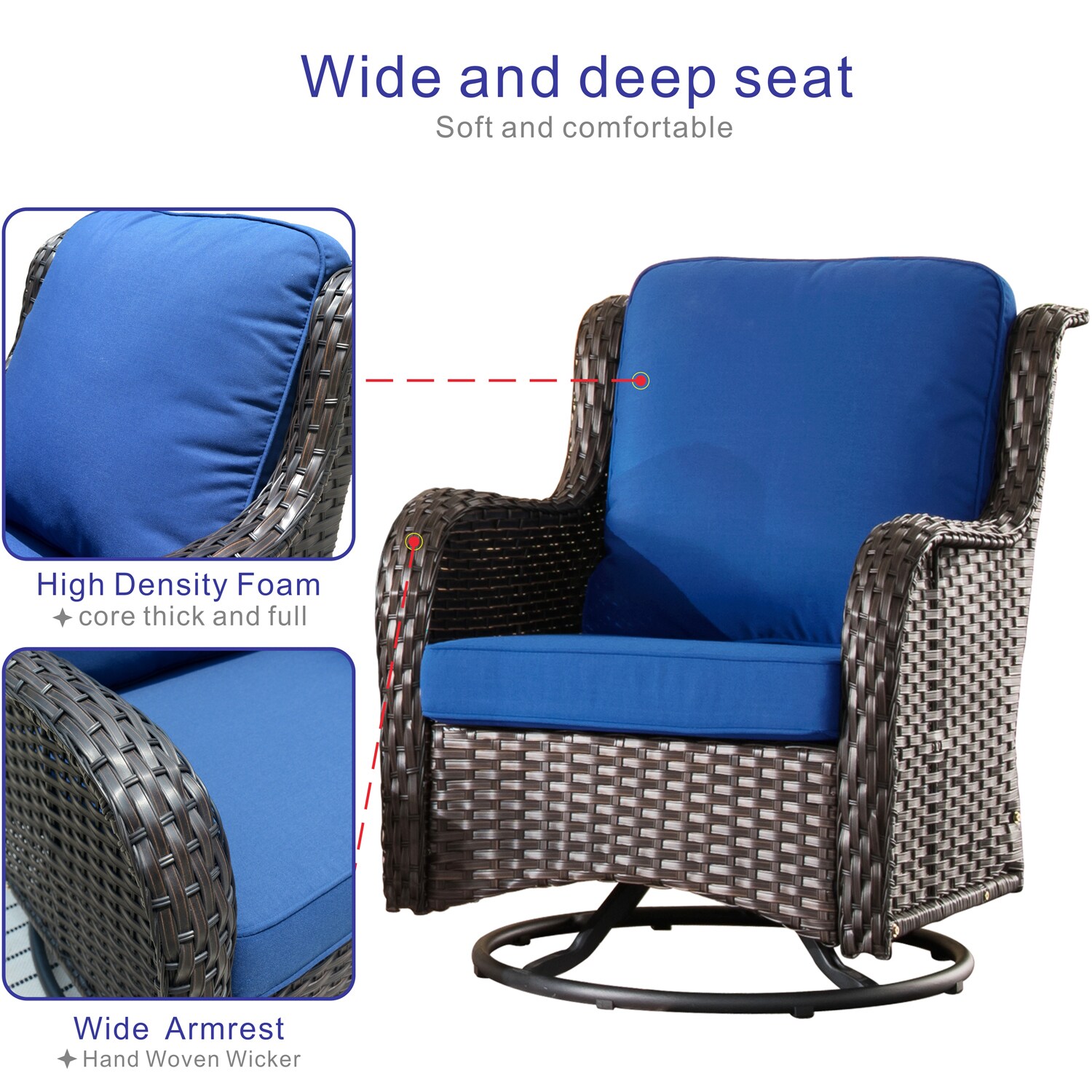 Ovios 9-Piece Wicker Patio Conversation Set with Blue Cushions in the ...