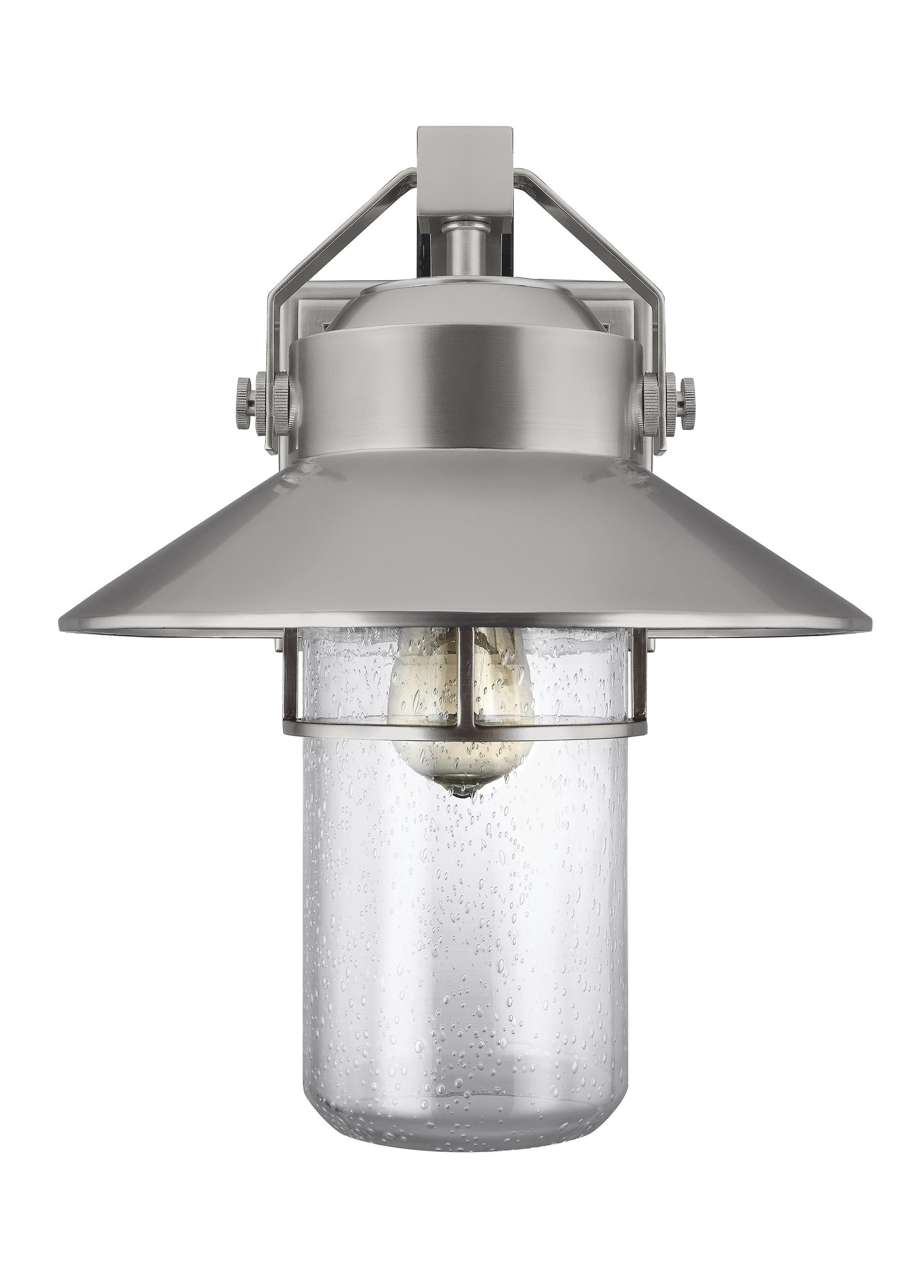 Large Brushed Steel Dimmable Lantern Sconce with Clear Seeded Glass