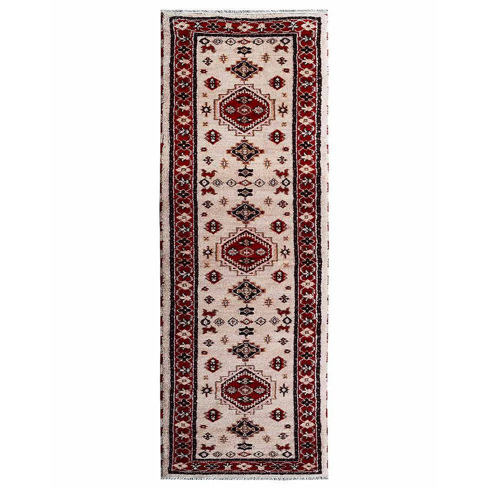 Rugsotic Carpets  HAND KNOTTED WOOL AND SILK ECO-FRIENDLY ORIENTAL AREA RUGS  - 2'6''x10' Runner Shape Gold Red Color Oriental Design  High Pile Handmade Area Rugs for Living Room Bed Room AF0101