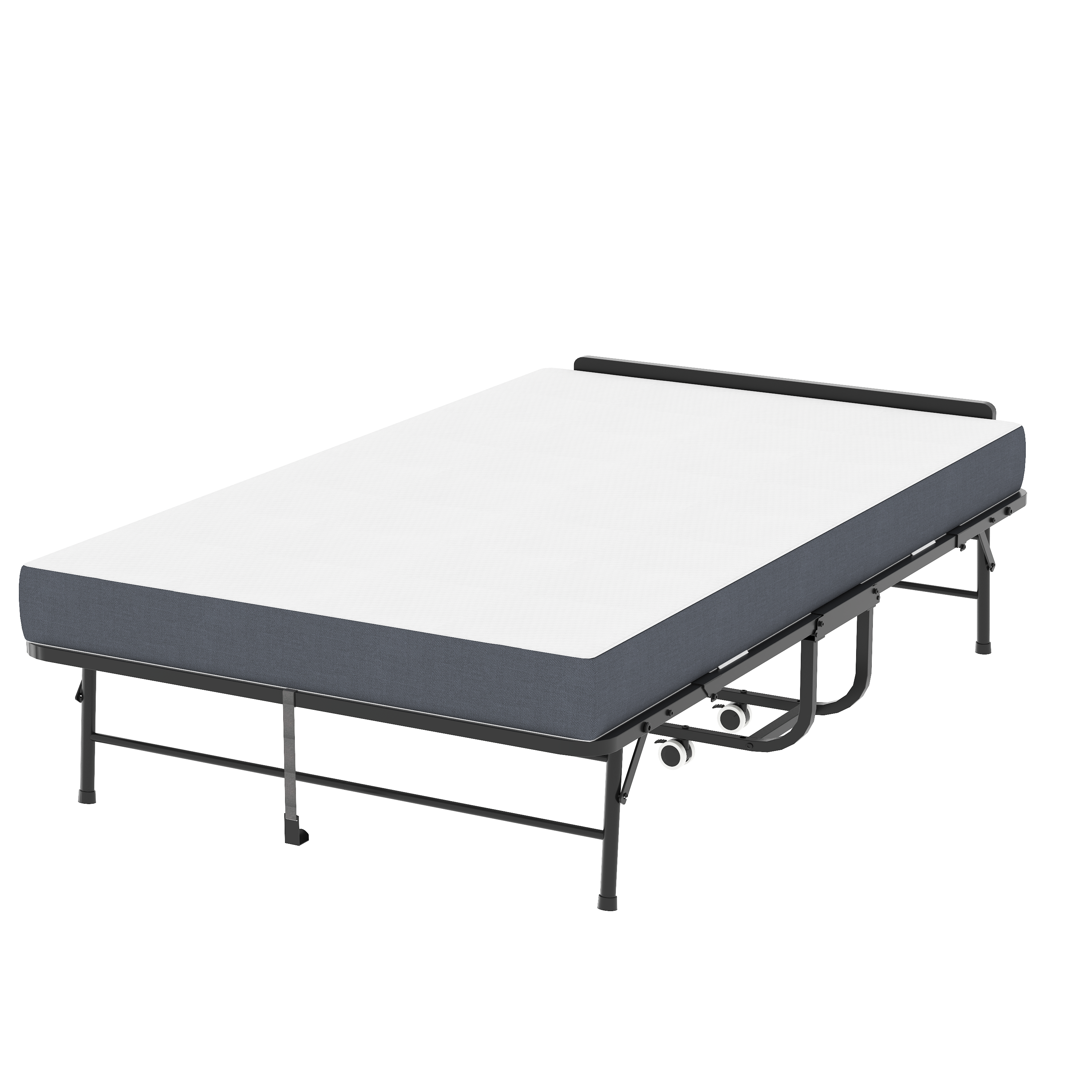 VIYET 75 Inch Extra Wide Folding Bed with Adjustable Headboard 5 Inch Memory Foam Mattress Extra Long Rollaway Guest Bed Heavy Duty Metal Frame