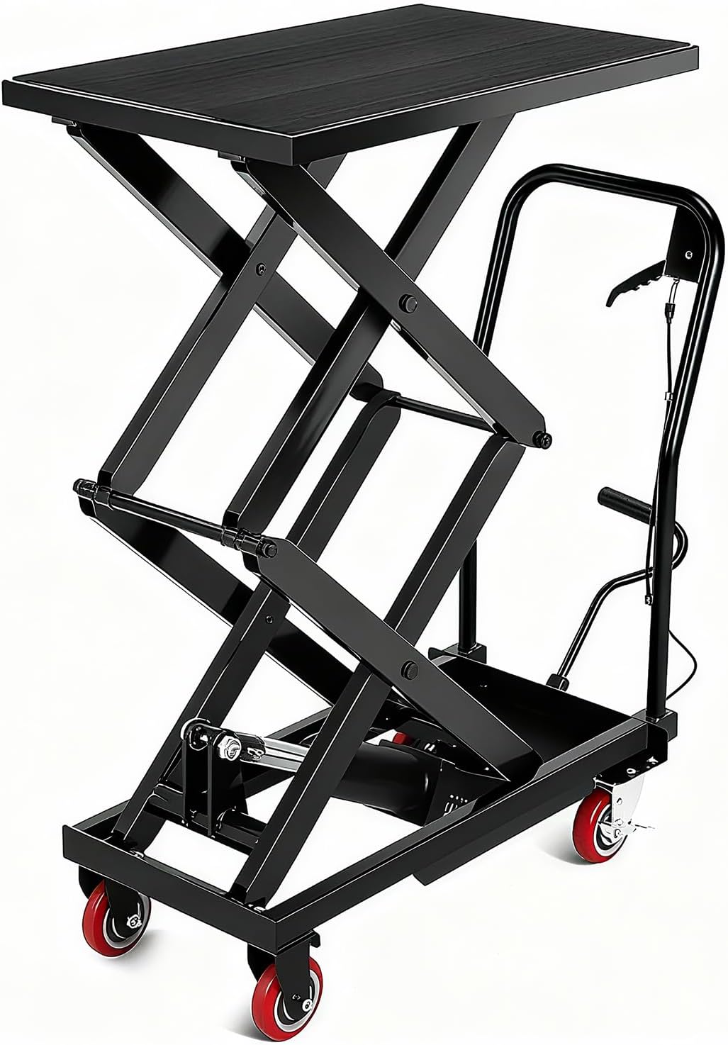 Garvee Hydraulic Lift Table Cart 330 Lbs Capacity 50 In Lifting Height Double Scissor Lift Table with Anti-Slip Pad and 4 Wheels for Material Handling and Transportation 330lbs-Black-Double