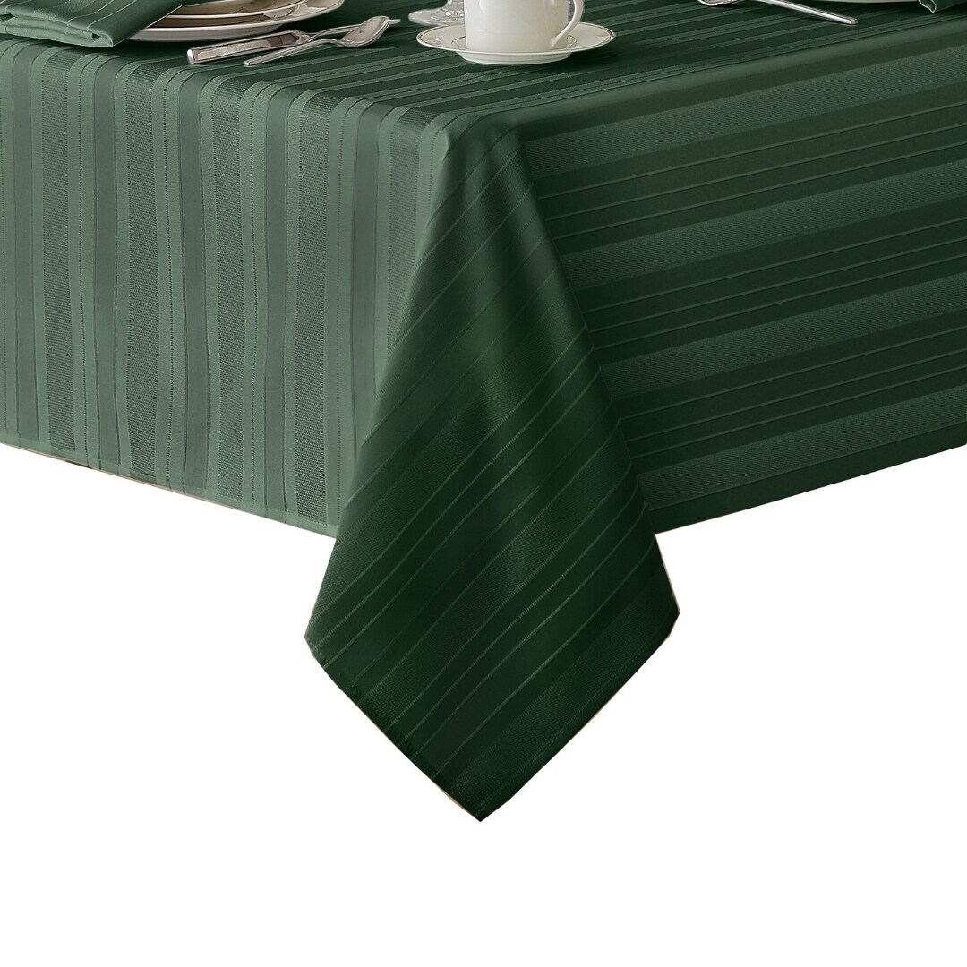 Elrene Home Fashions 026865952087 Denley Stripe Jacquard 60"x120" Indoor Hunter Table Cover for 8-ft rectangle