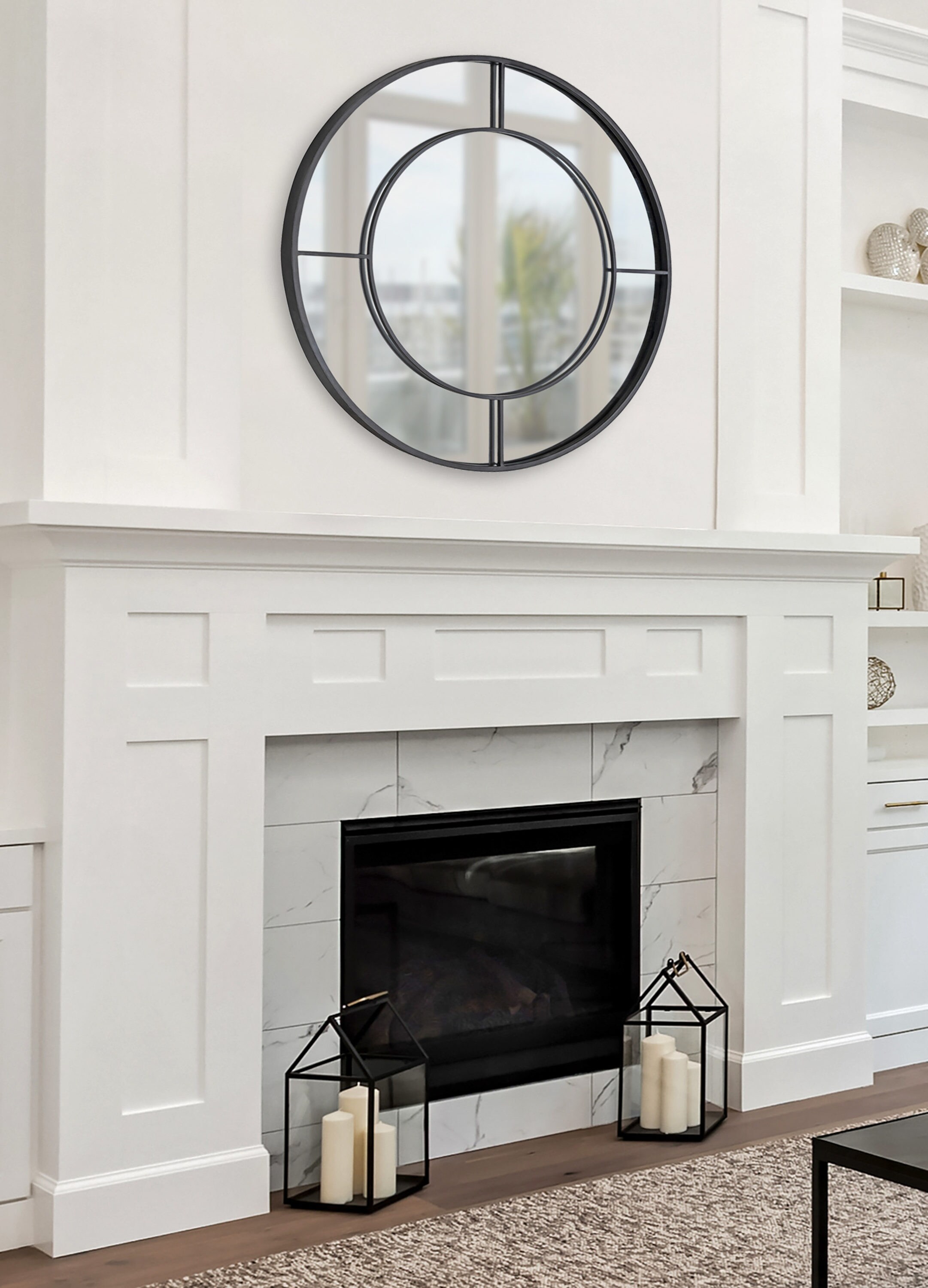 Kaveena 30" Round Black Metal Framed Wall Mirror