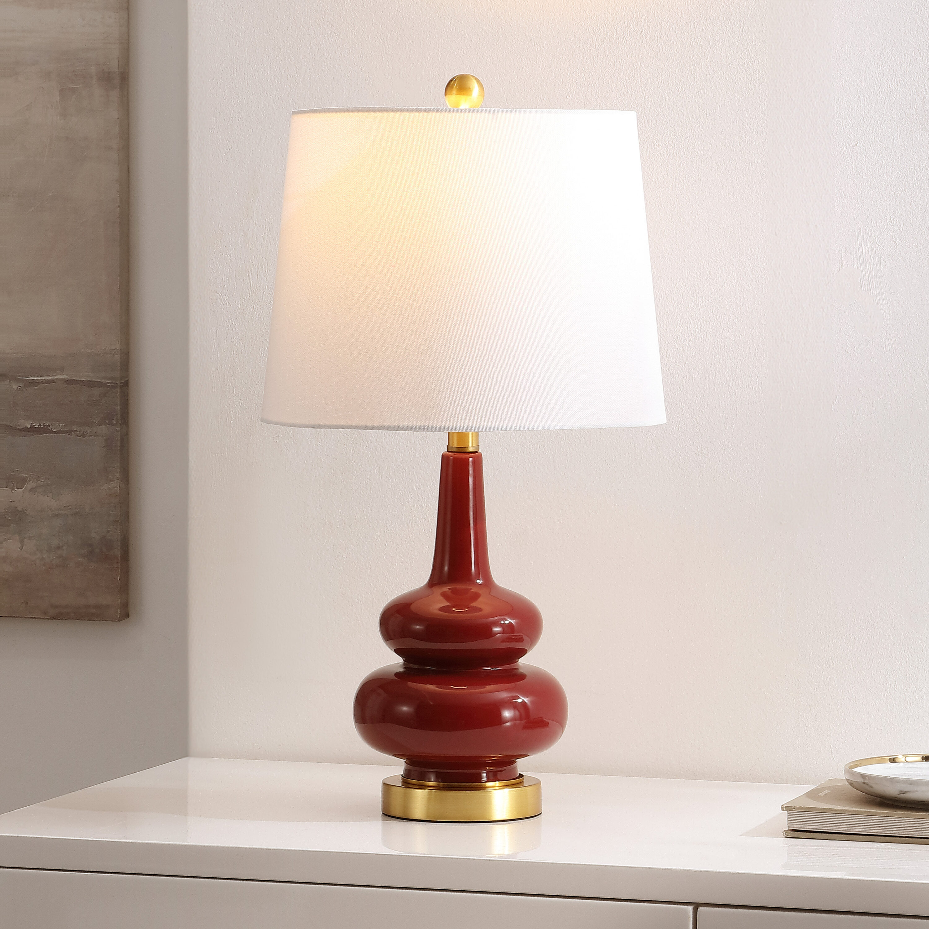 Safavieh TBL4610A Table Lamps 23-in Red LED Incandescent Rotary socket Table Lamp with Cotton Shade