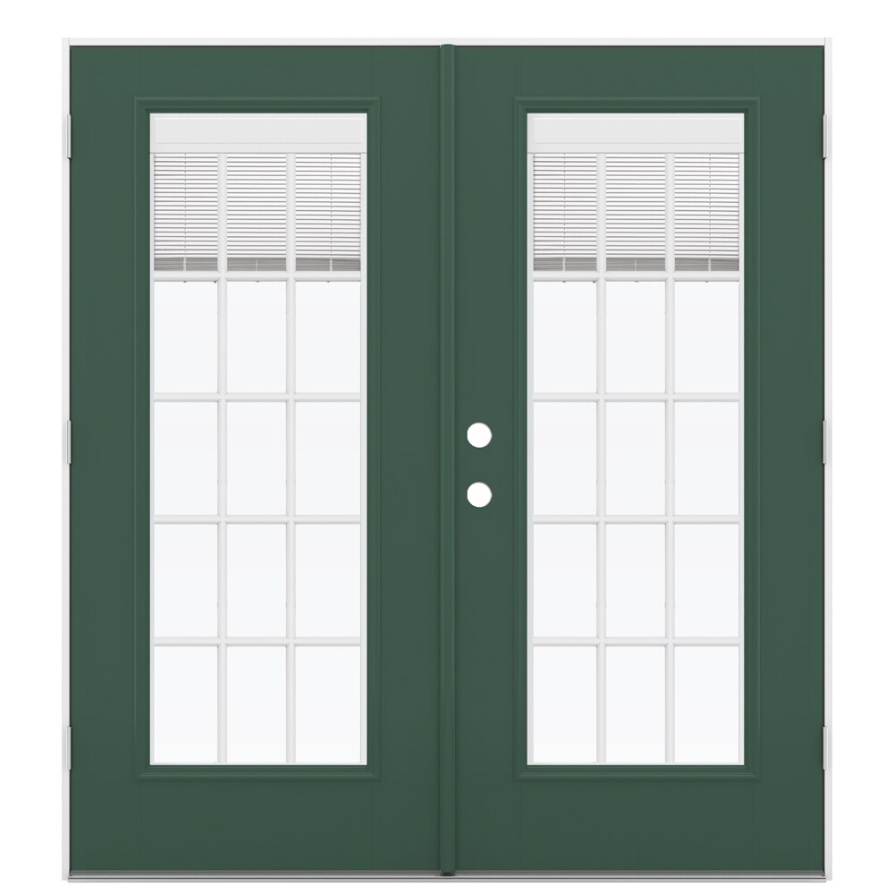 JELD-WEN LOWOLJW182200415 72-in x 80-in x 4-9/16-in Jamb Low-e Blinds and Grilles Between The Glass Evergreen Fiberglass French Left-Hand Outswing Double Patio Door