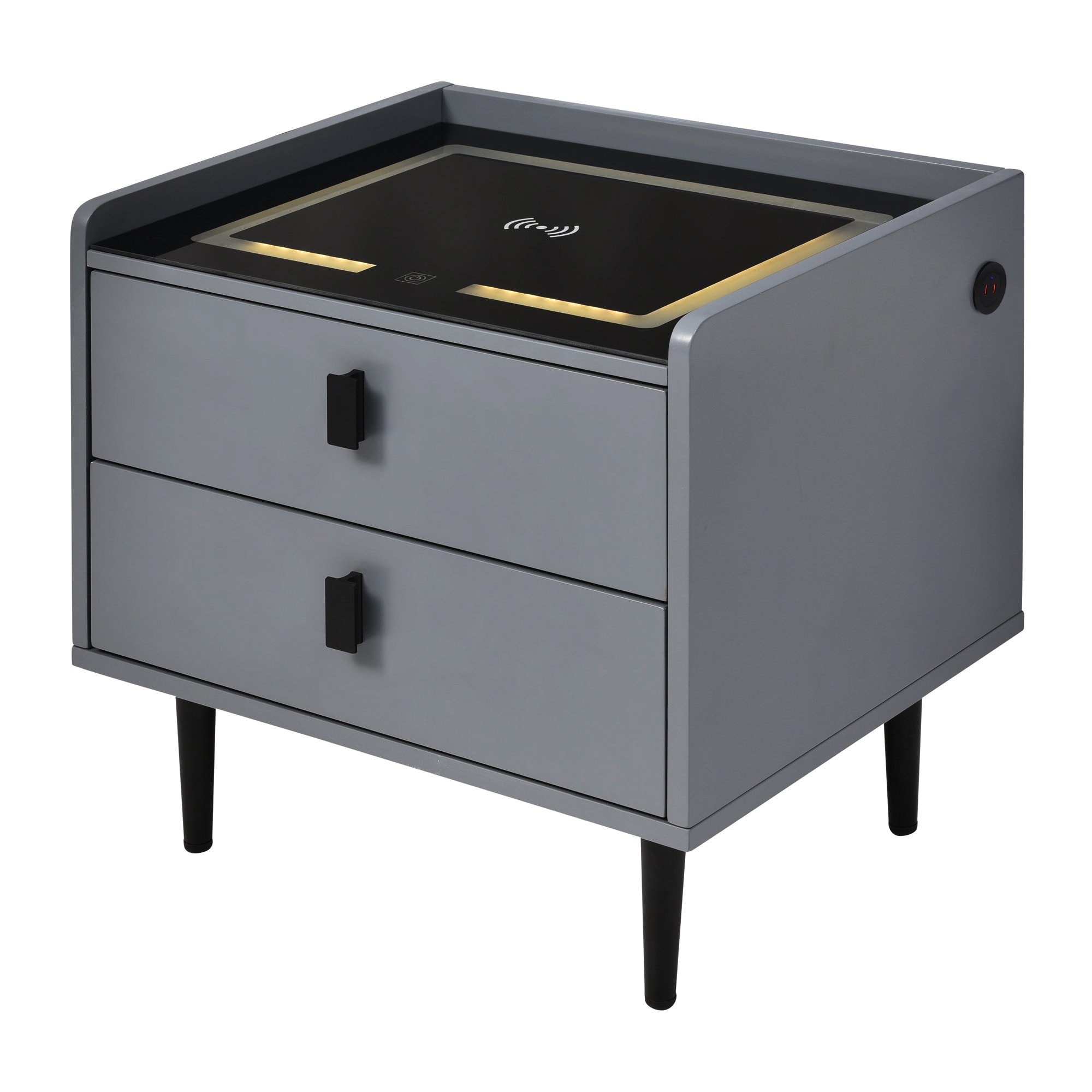 ModernLuxe Contemporary Gray Nightstand with LED Lights, 2 Drawers 