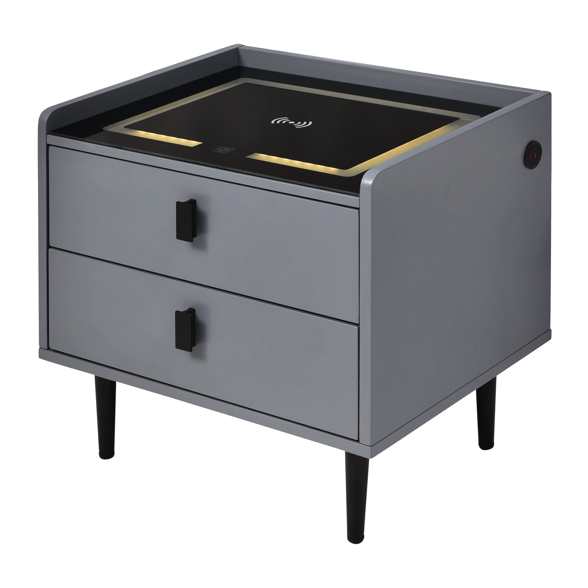 ModernLuxe Contemporary Gray Nightstand with LED Lights, 2 Drawers 