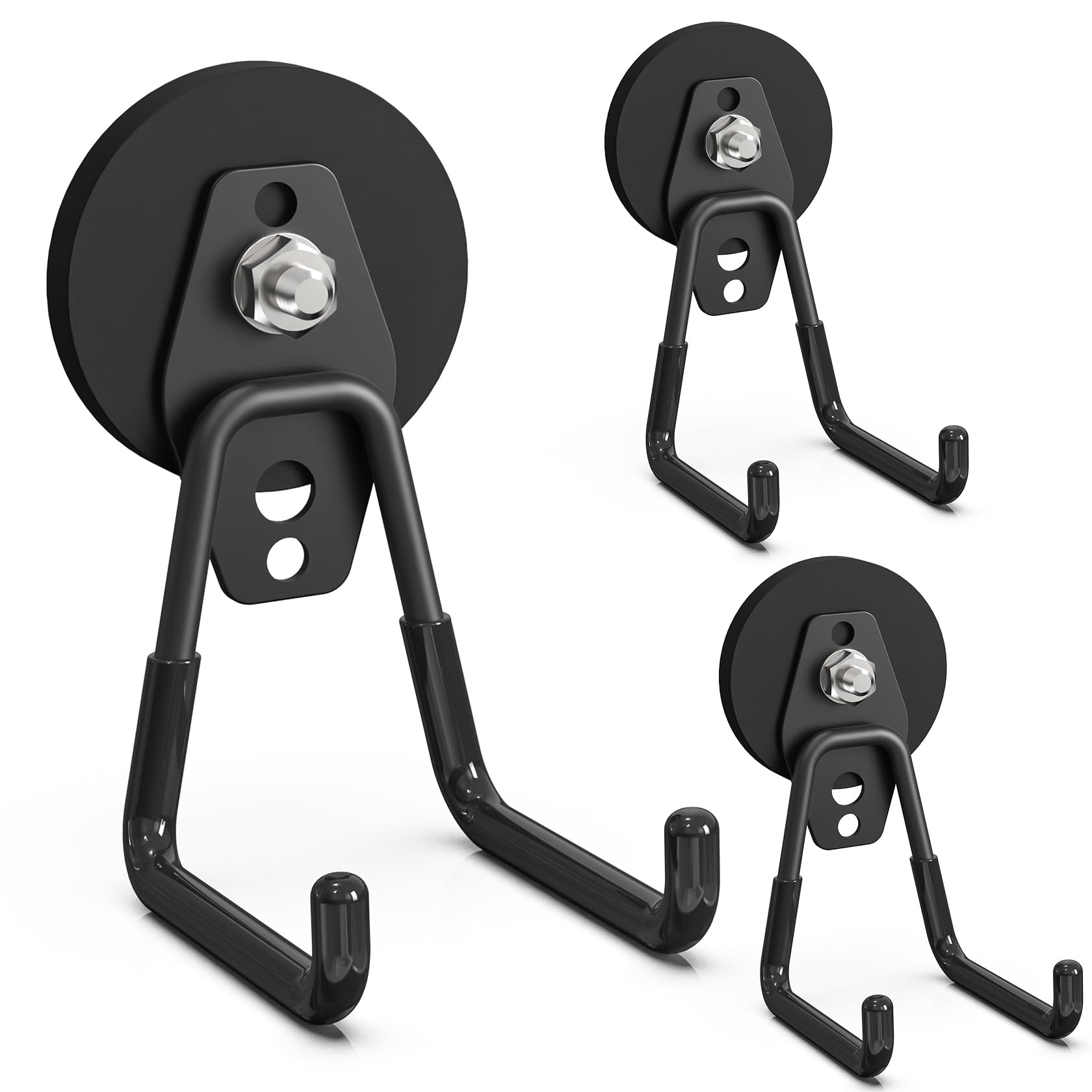 Etokfoks EFT1012A02 Heavy Duty Storage Magnetic Utility Hooks Large Garage Magnet Hooks with Anti Slip Coating for Metal Cabinet Pegboard Garage Shelve Garden Tools 3PCS 259 Black