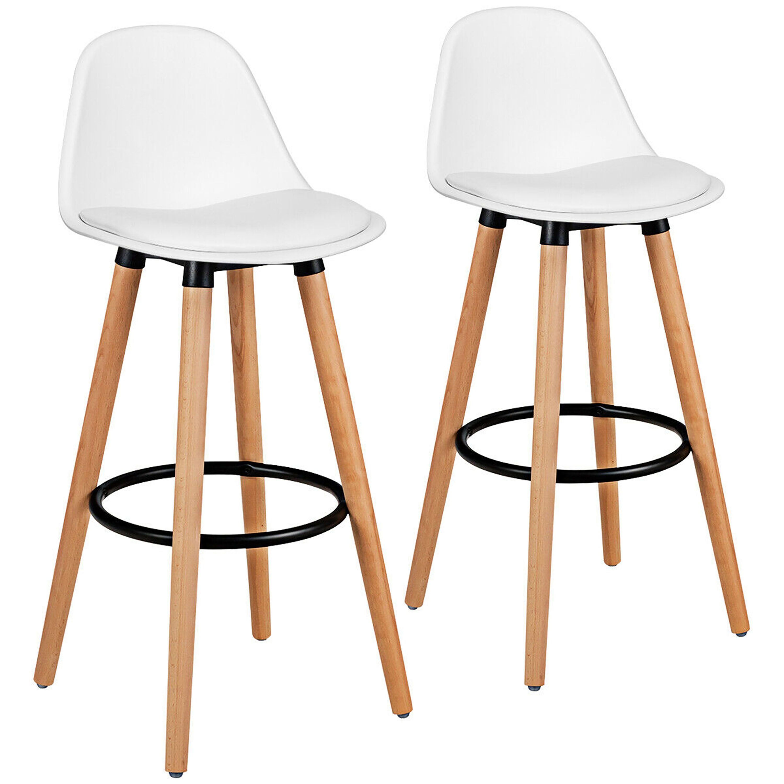 Goplus LWS00353 White 28.5-in H Bar height (28-in to 33-in) Round Seat Metal Back Bar Stool Back