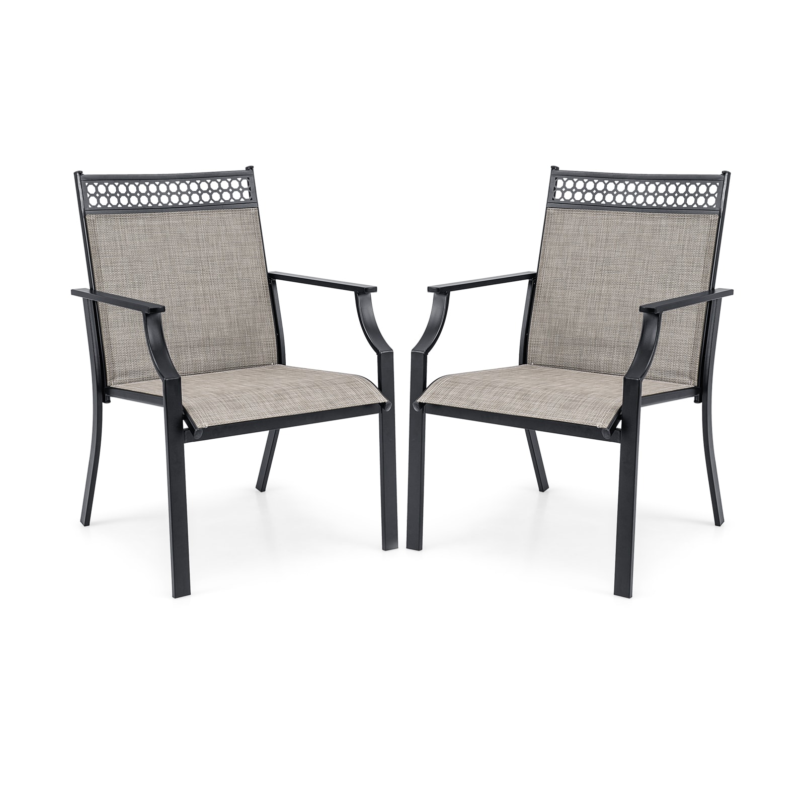WELLFOR NBASINGG20 Patio Chair Set of 2 Black Steel Frame Stationary Dining Chair with Brown Solid Seat