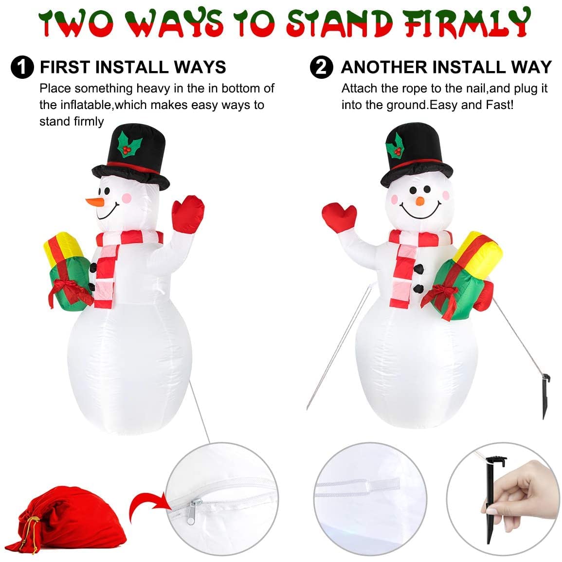 Vrbgify 5 Ft Inflatable Snowman Christmas Outdoor Decoration with ...
