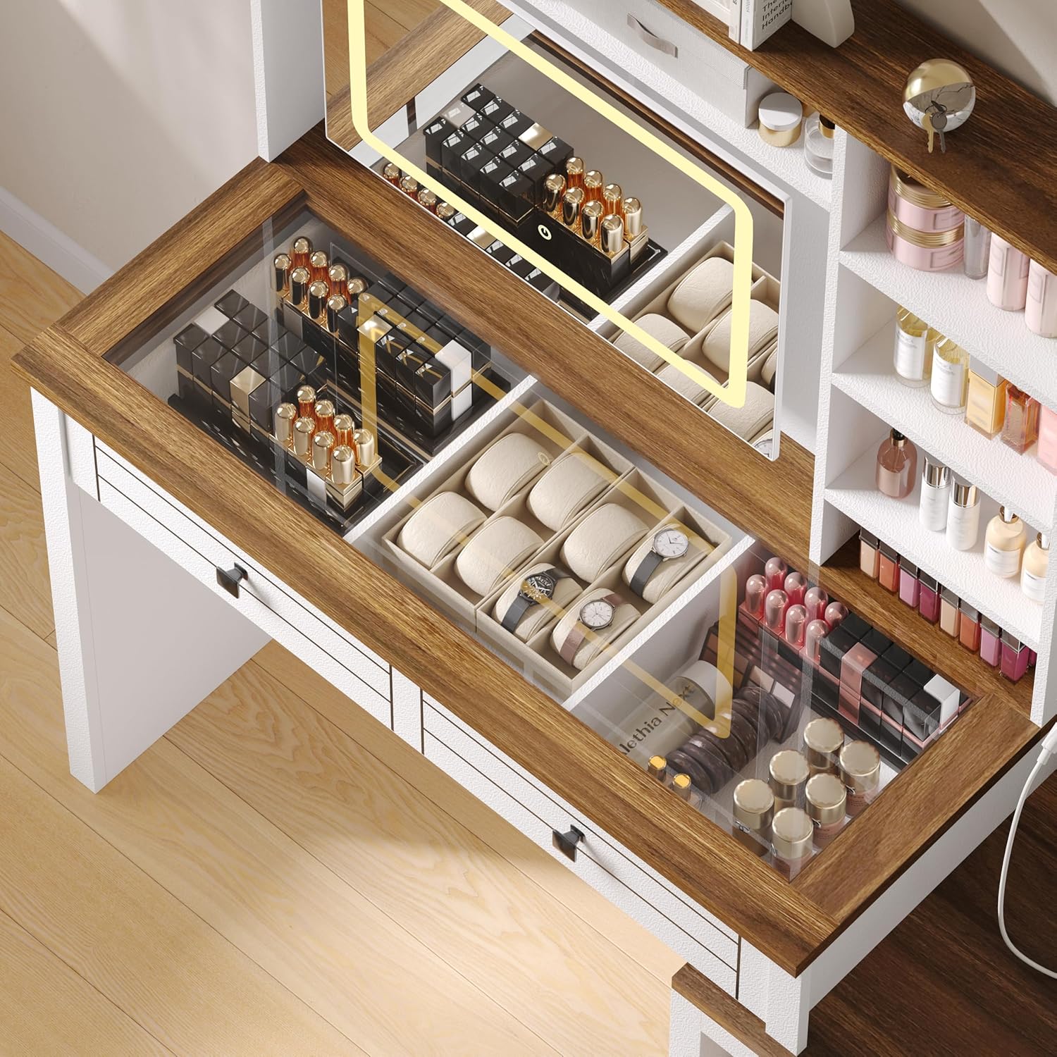 IdealHouse White MDF Vanity Table With 1 Door And 3 Drawers in the ...