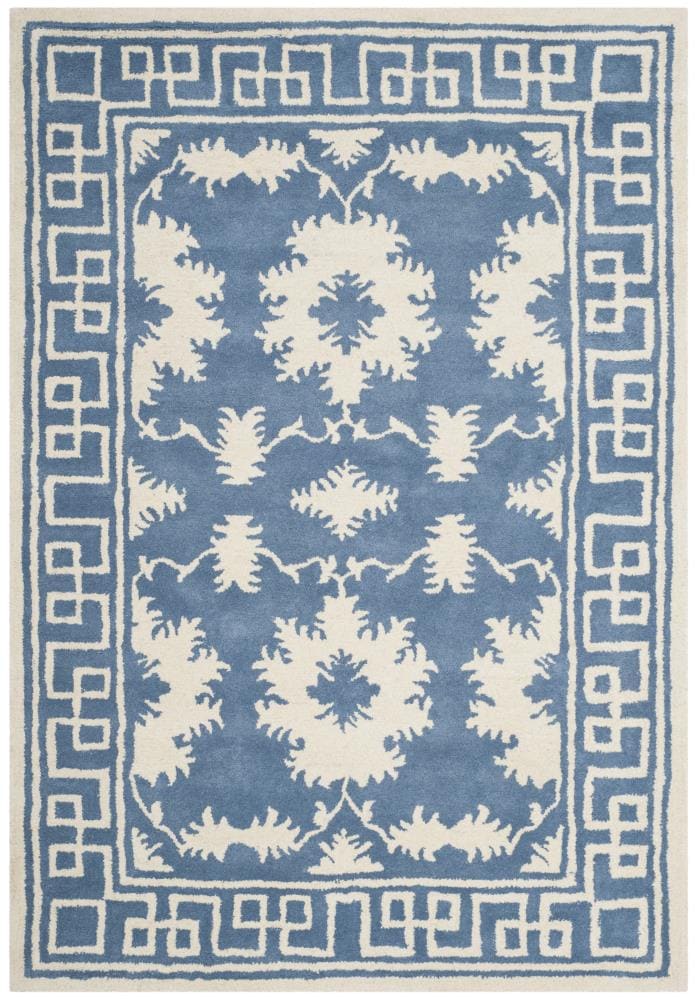 Safavieh BEL132A-4 Bella Marilla 4 x 6 (ft) Tufted Wool Blue/Ivory Rectangular Indoor Floral/Botanical Oriental Area rug