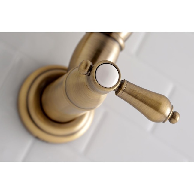Kingston Brass Heirloom Antique Brass 2-Handle Wall-Mount Pot Filler Handle Kitchen Faucet Kingston Brass Heirloom Antique Brass 2-Handle Wall-Mount Pot Filler Handle Kitchen Faucet