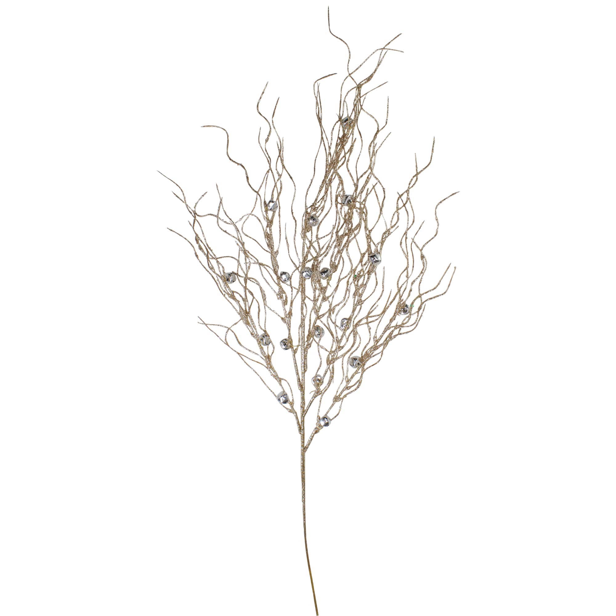 Northlight - Artificial Glittered Christmas Twig Spray with Jingle Bells - 36 inch - Gold and Silver