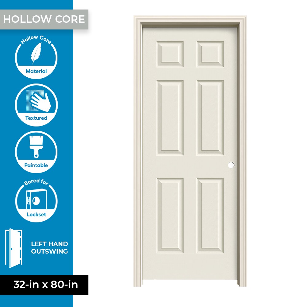 RELIABILT 32-in x 80-in Hollow Core 6-panel Left Hand Textured Primed Molded Composite Split Jamb Single Prehung Interior Door (356 Casing)